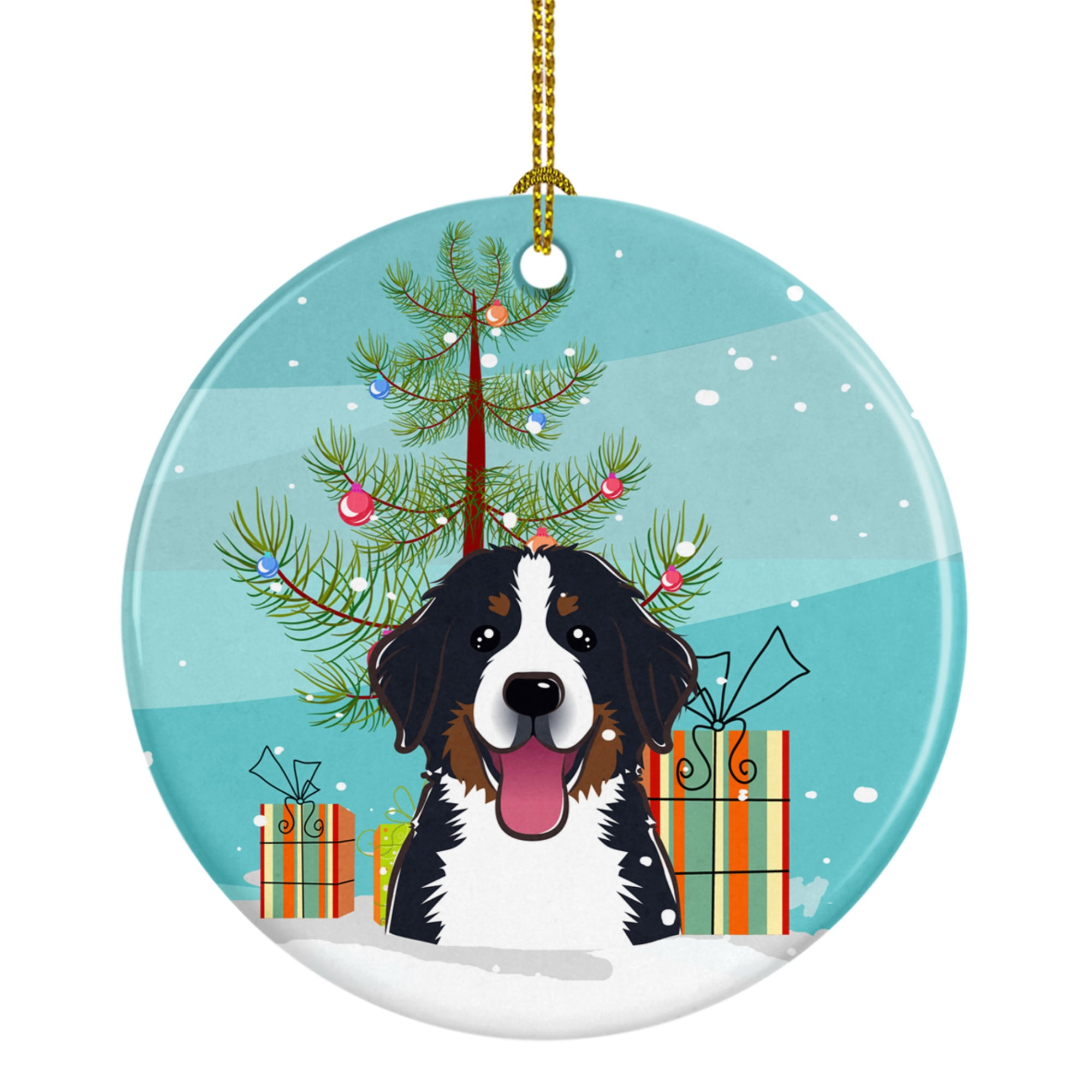 Christmas Tree & Bernese Mountain Dog Ceramic Ornament