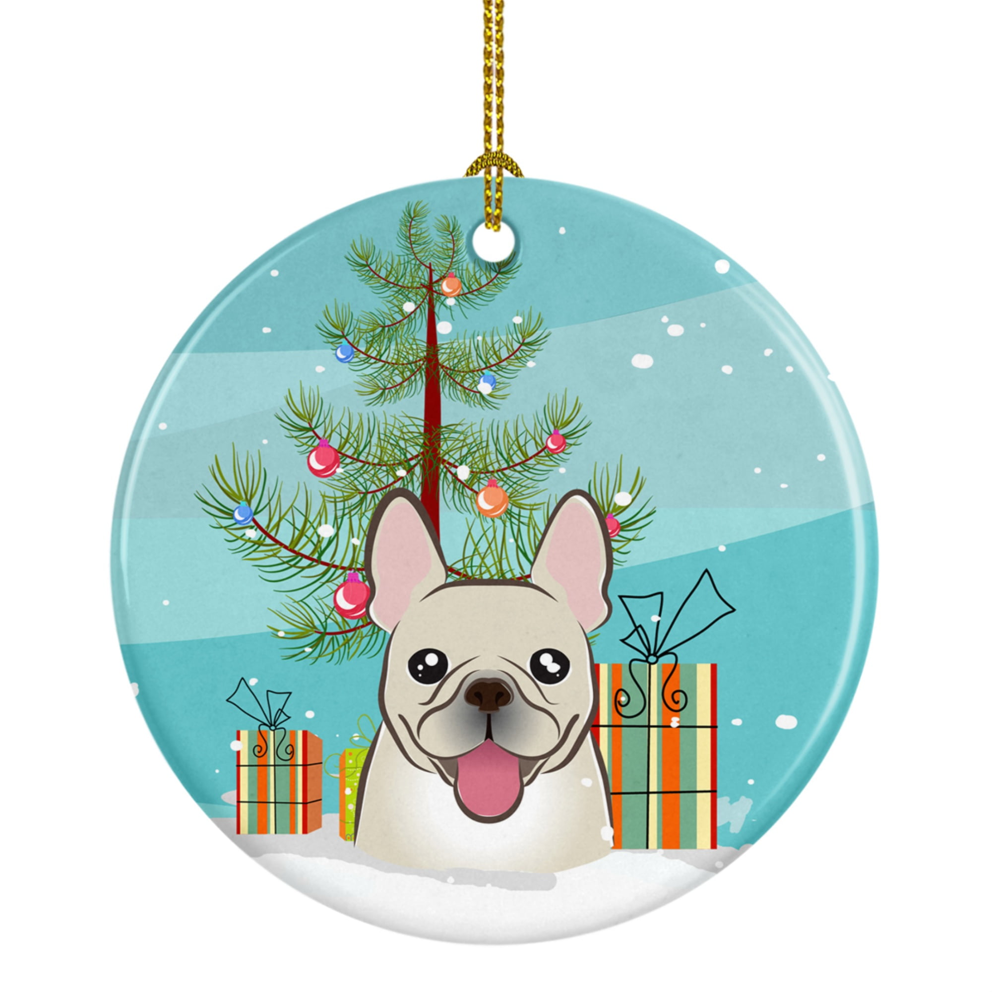 Christmas Tree & French Bulldog Ceramic Ornament