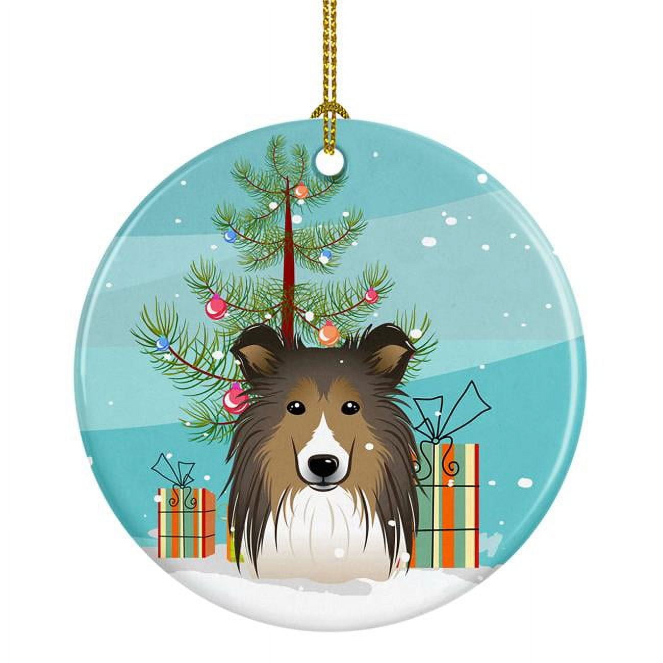 BB1614CO1 Christmas Tree & Sheltie Ceramic Ornament