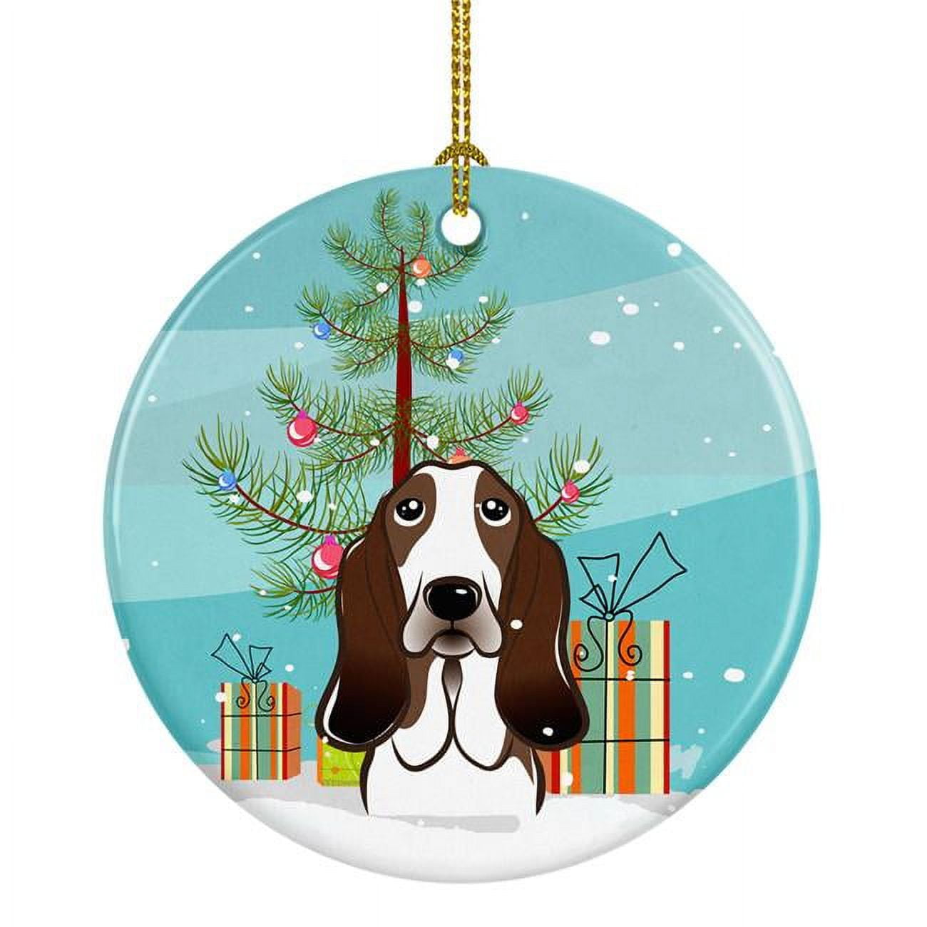 Christmas Tree & Basset Hound Ceramic Ornament