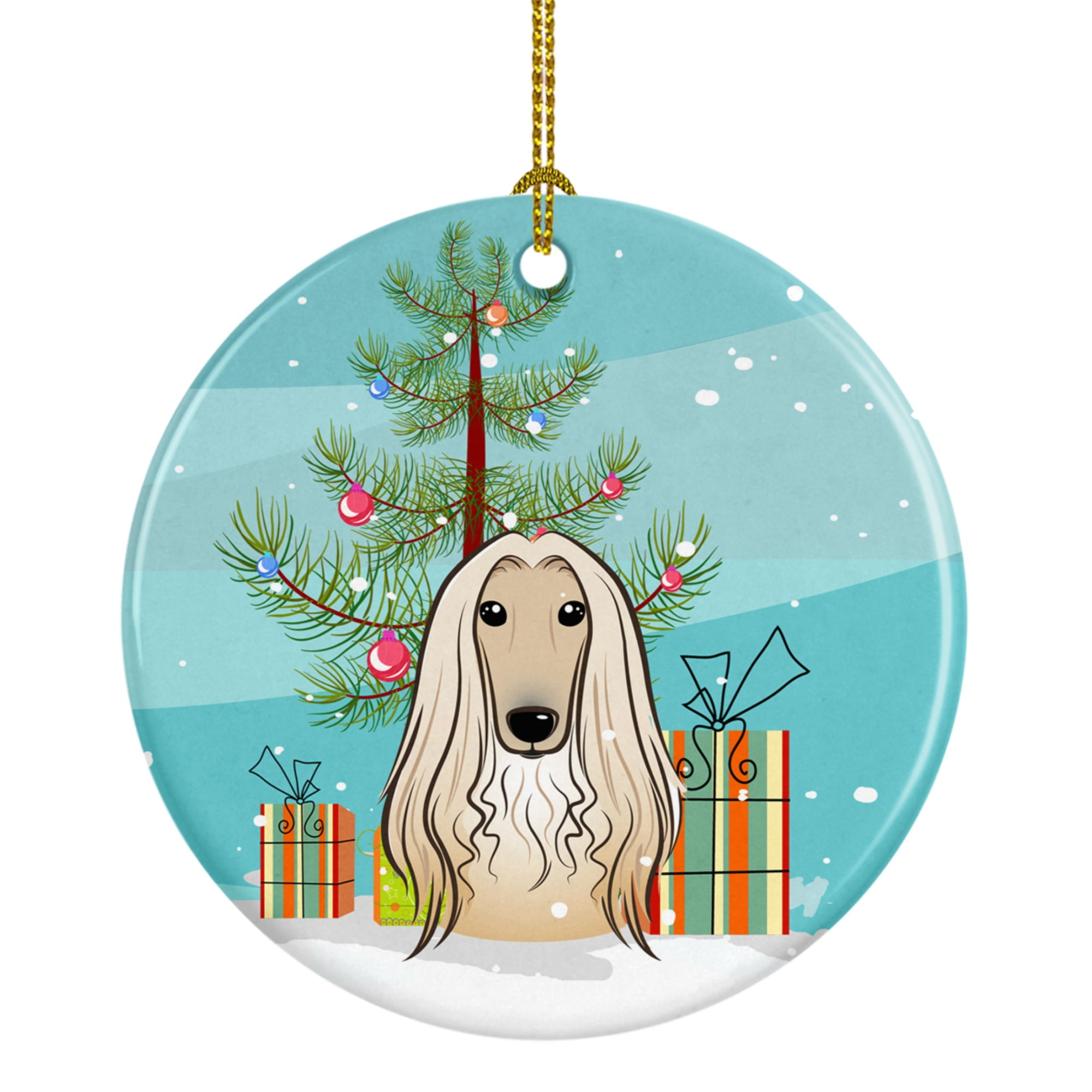 Christmas Tree & Afghan Hound Ceramic Ornament