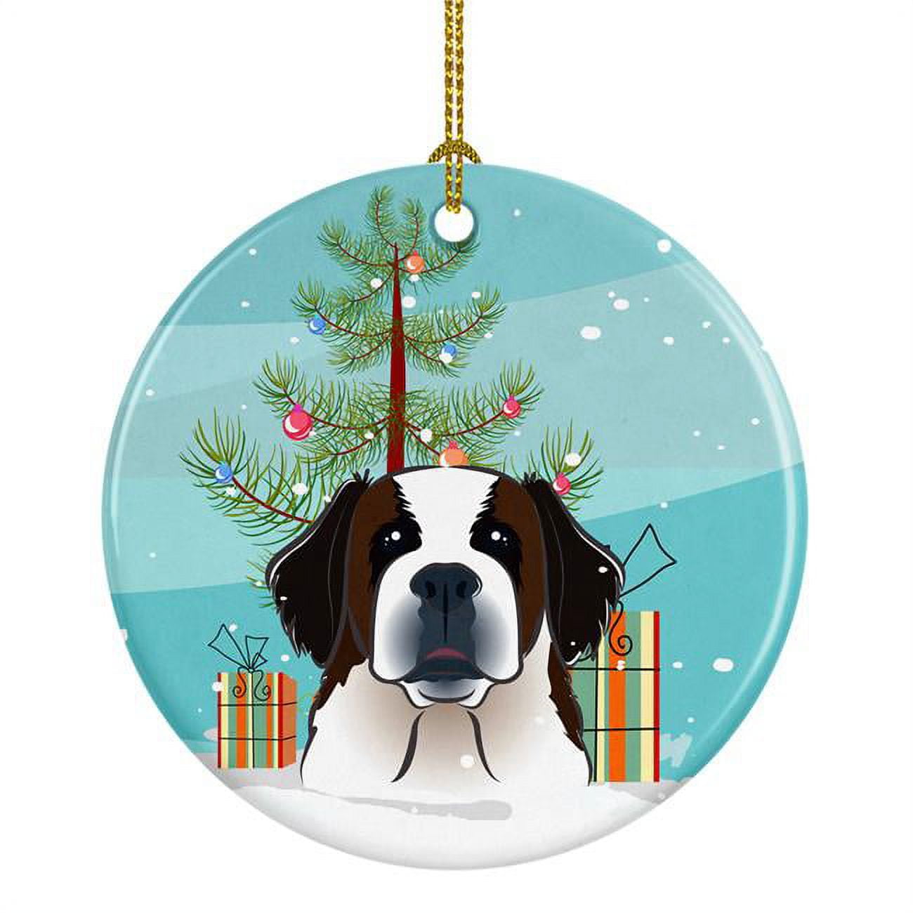 Christmas Tree & Saint Bernard Ceramic Ornament