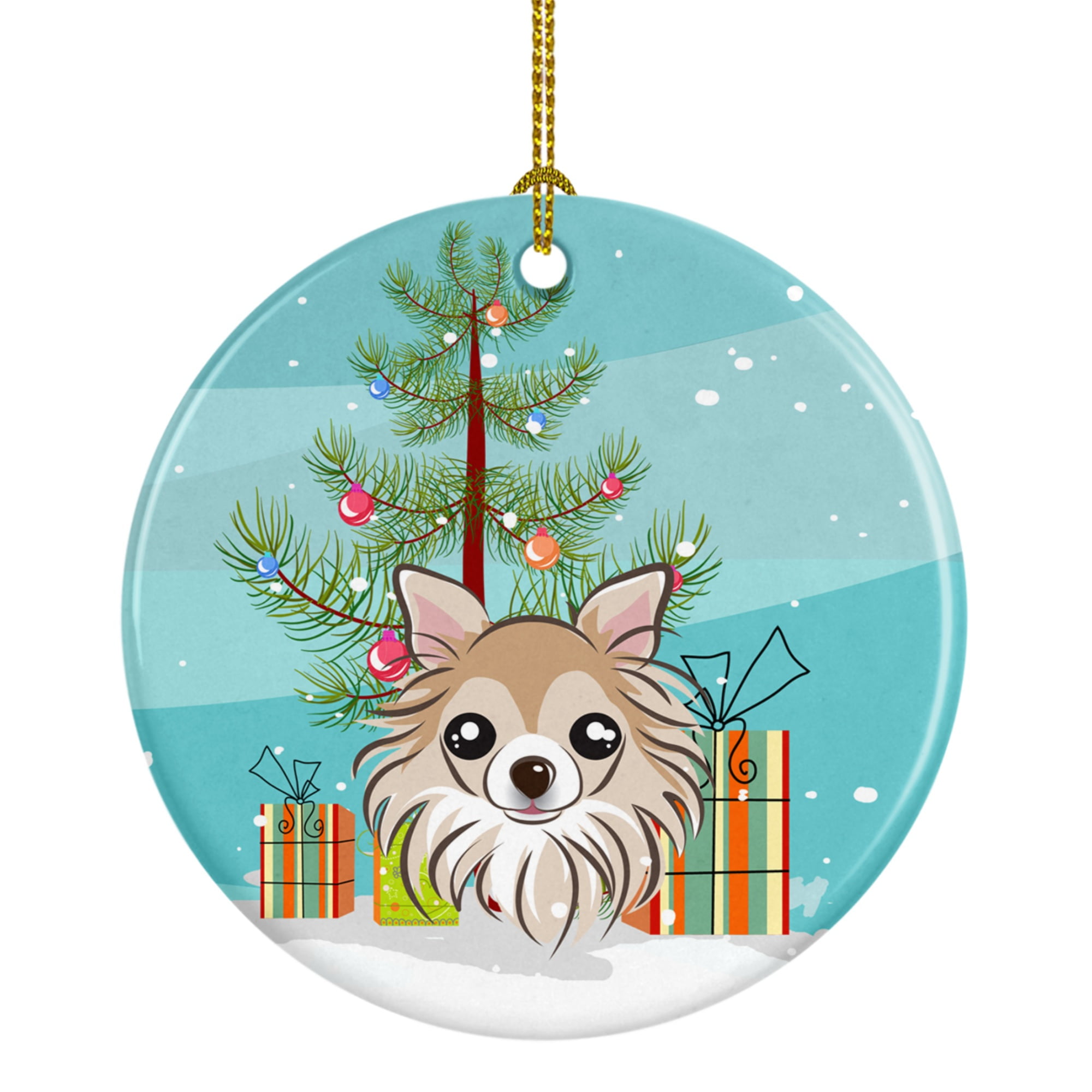 Christmas Tree & Chihuahua Ceramic Ornament