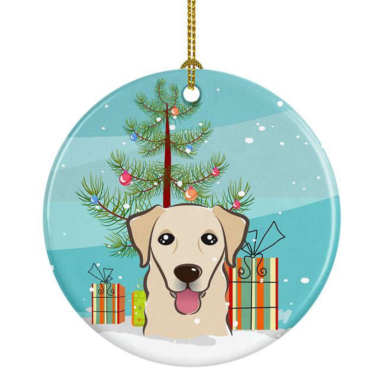 Christmas Tree & Golden Retriever Ceramic Ornament