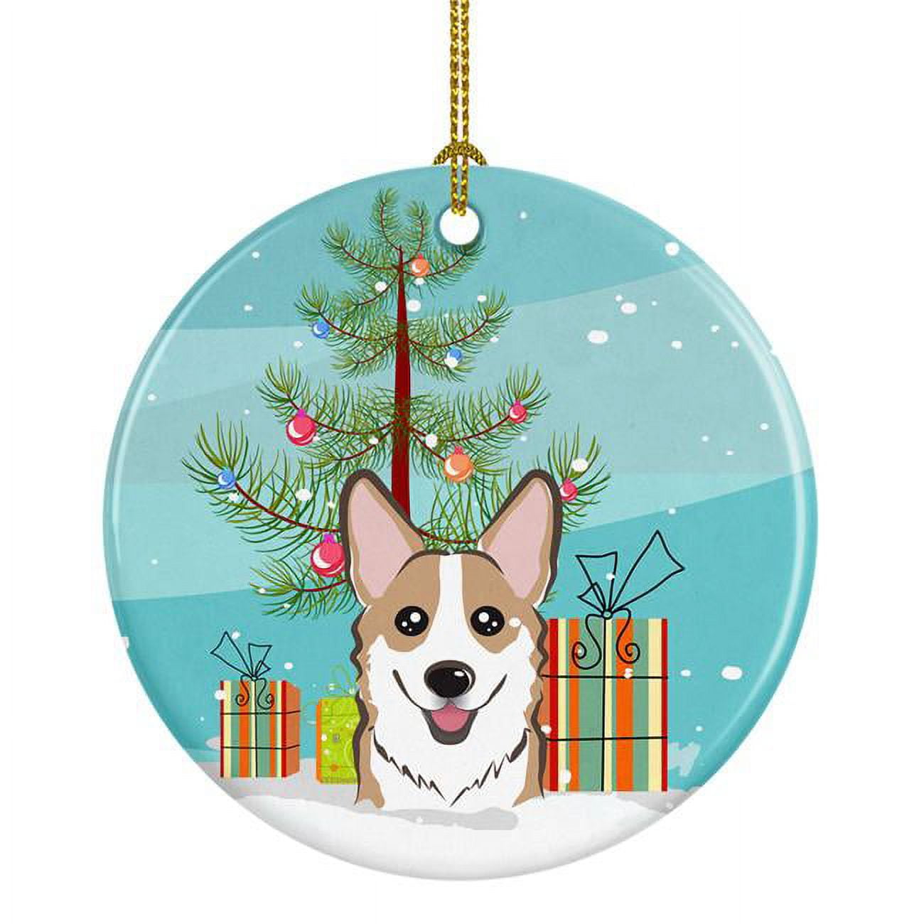 Christmas Tree & Sable Corgi Ceramic Ornament