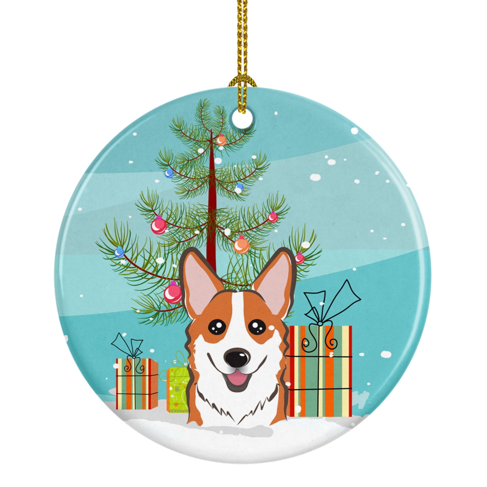 BB1626CO1 Christmas Tree & Red Corgi Ceramic Ornament