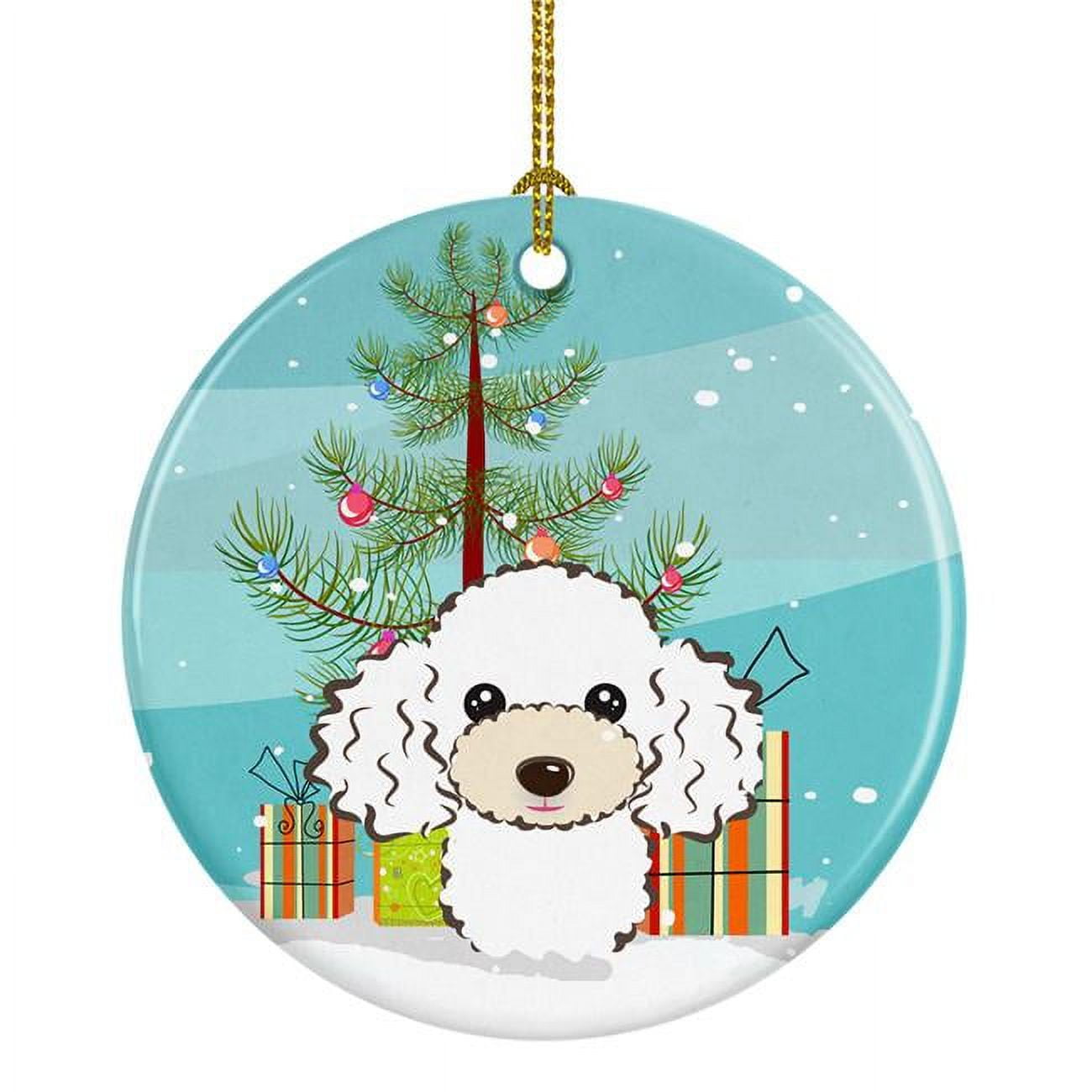 BB1629CO1 Christmas Tree & White Poodle Ceramic Ornament