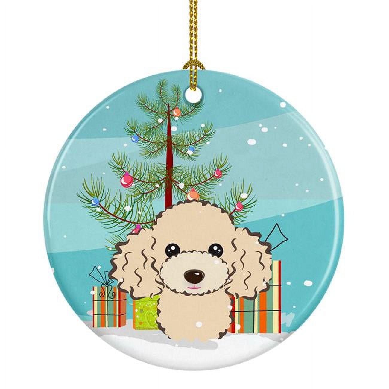 BB1630CO1 Christmas Tree & Buff Poodle Ceramic Ornament