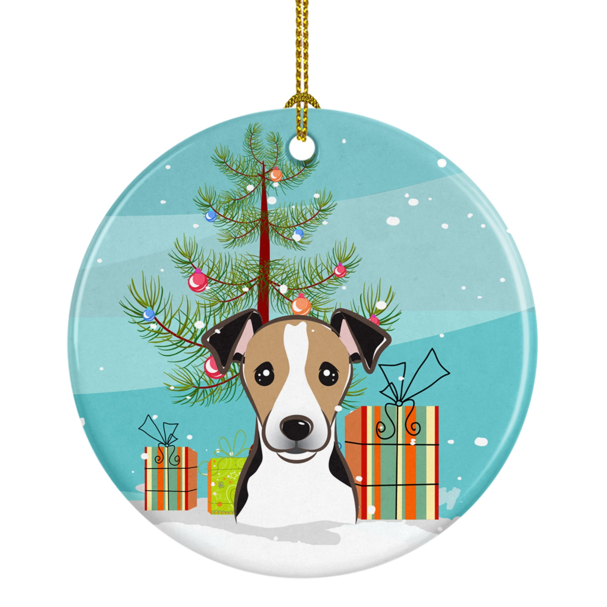 Christmas Tree & Jack Russell Terrier Ceramic Ornament