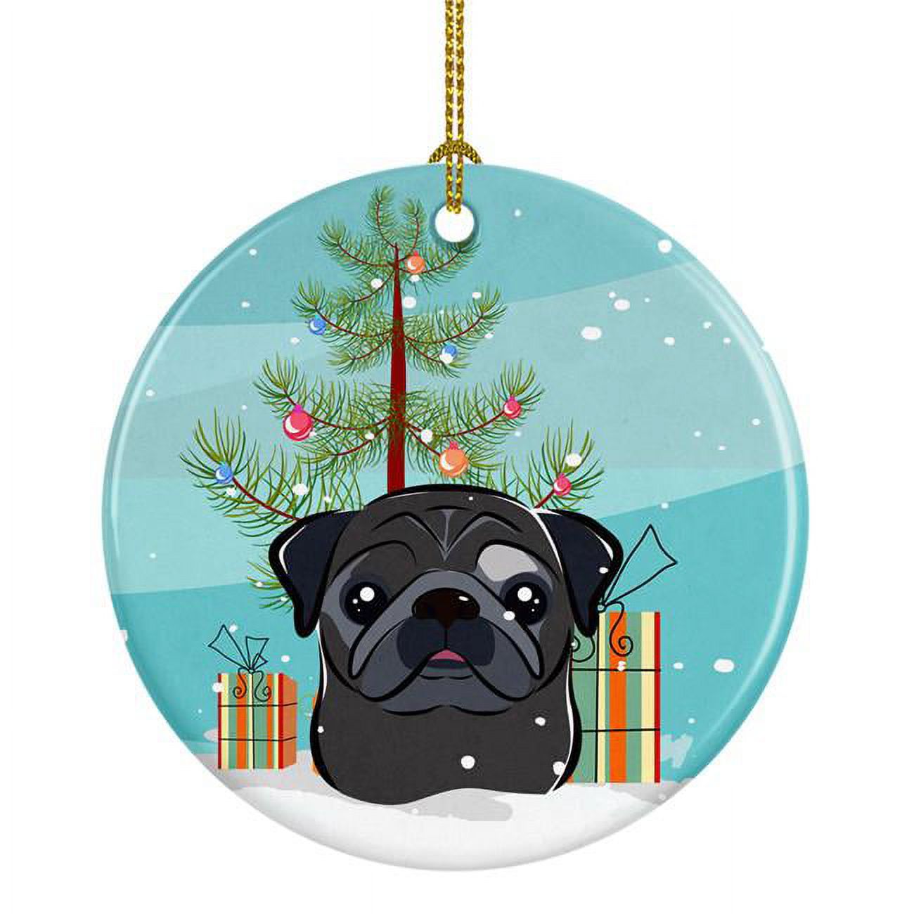 BB1635CO1 Christmas Tree & Black Pug Ceramic Ornament