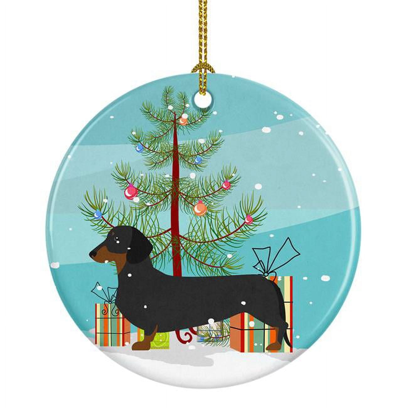 Dachshund Merry Christmas Tree Ceramic Ornament
