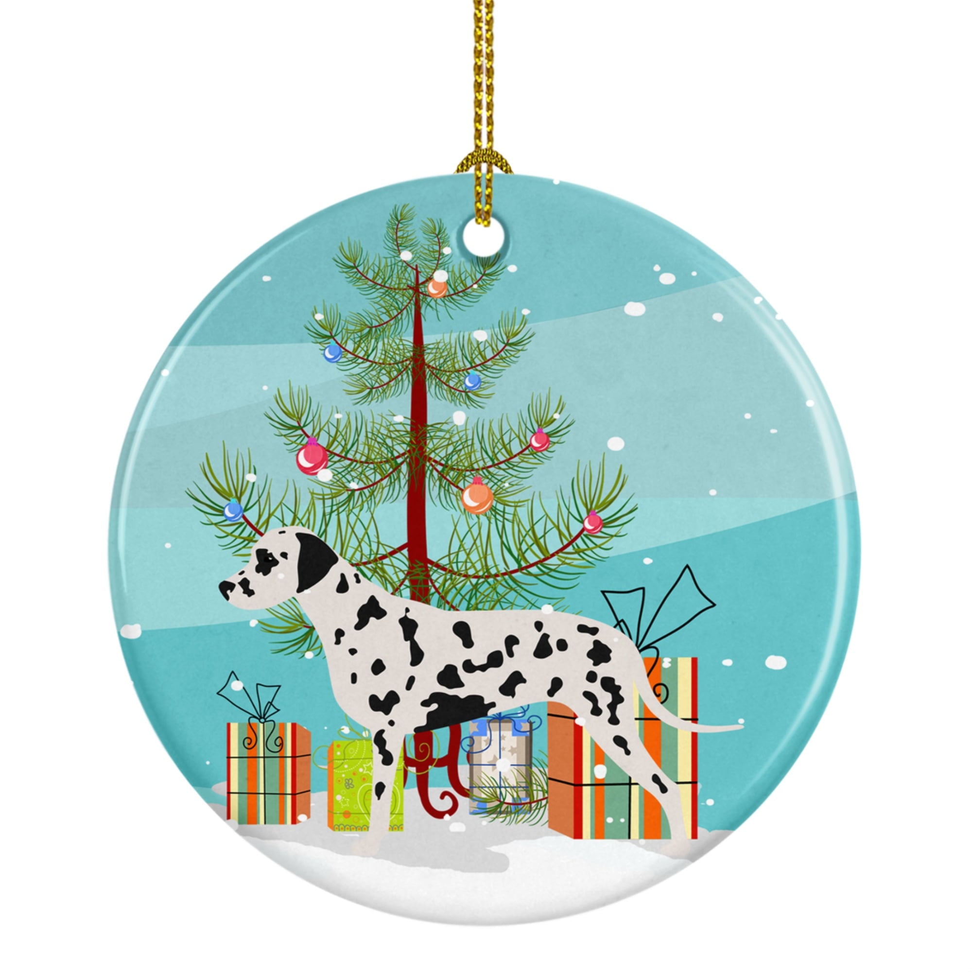 BB2901CO1 Dalmatian Merry Christmas Tree Ceramic Ornament