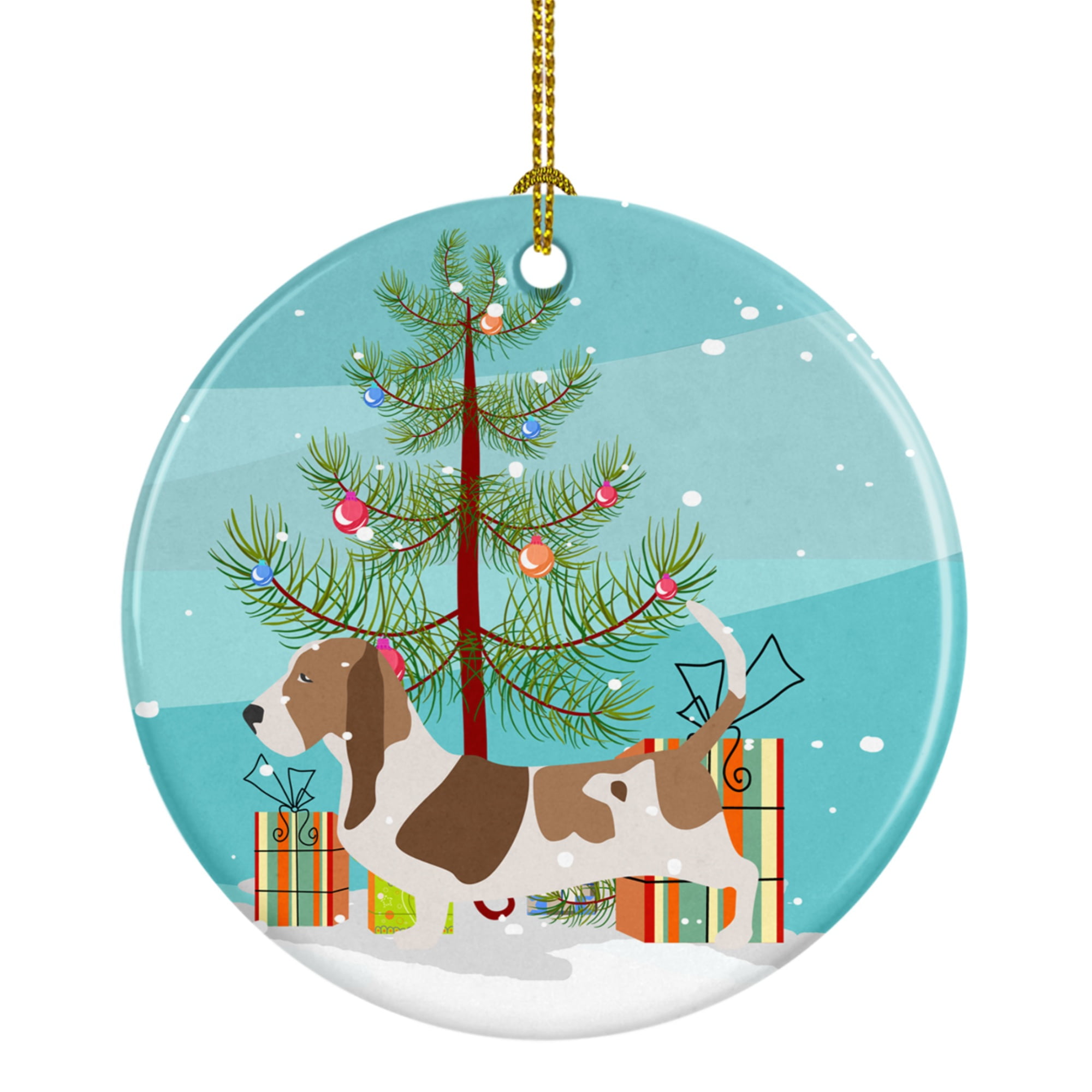 Basset Hound Merry Christmas Tree Ceramic Ornament