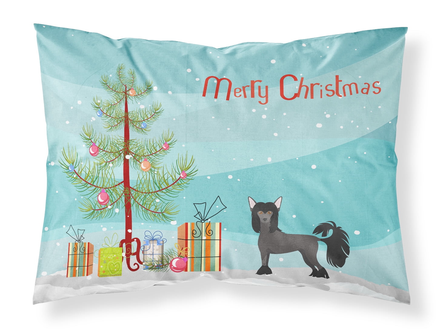 Chinese Crested Christmas Tree Fabric Standard Pillowcase