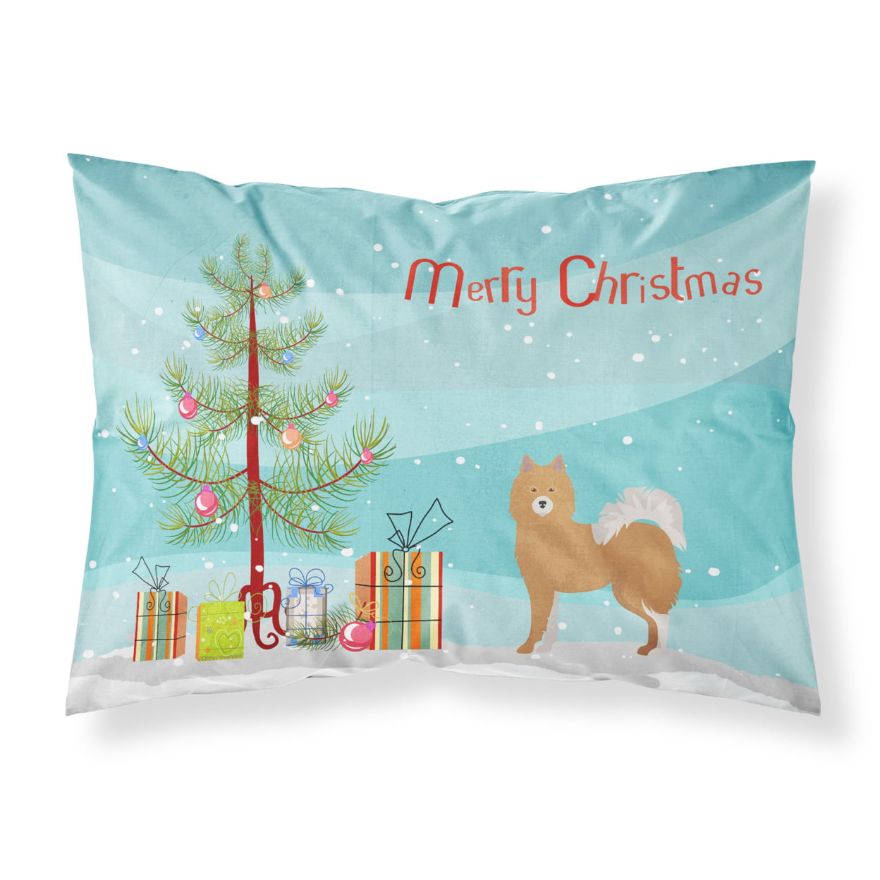 Brown & White Elo Dog Christmas Tree Fabric Standard Pillowcase