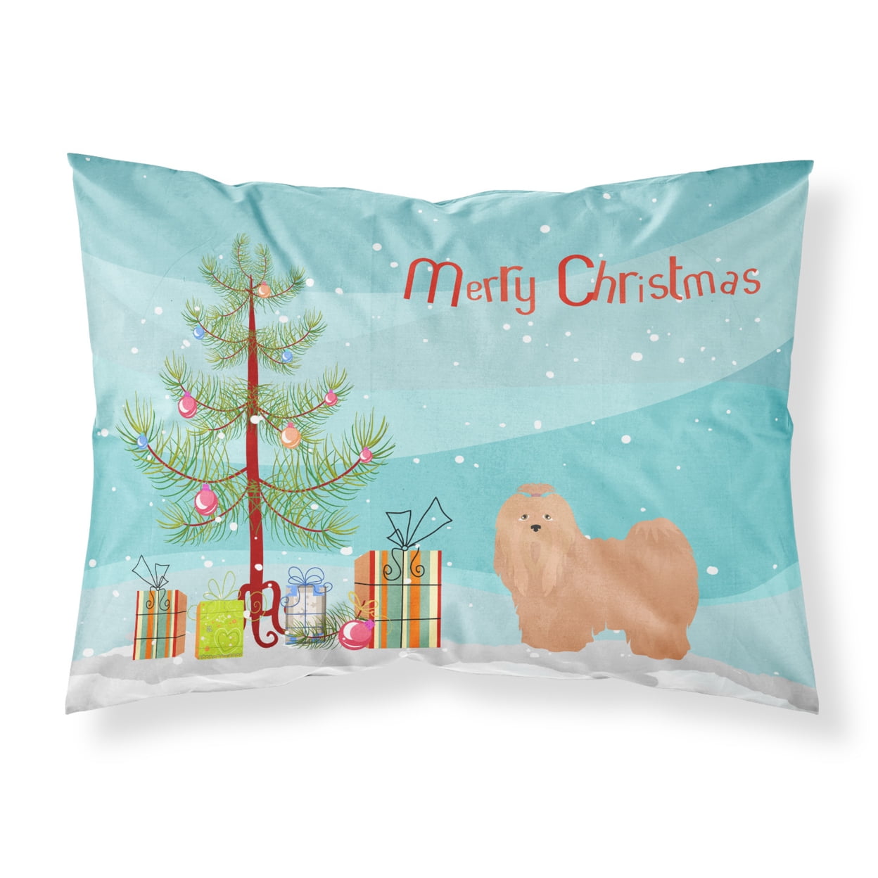Tan Lhasa Apso Christmas Tree Fabric Standard Pillowcase