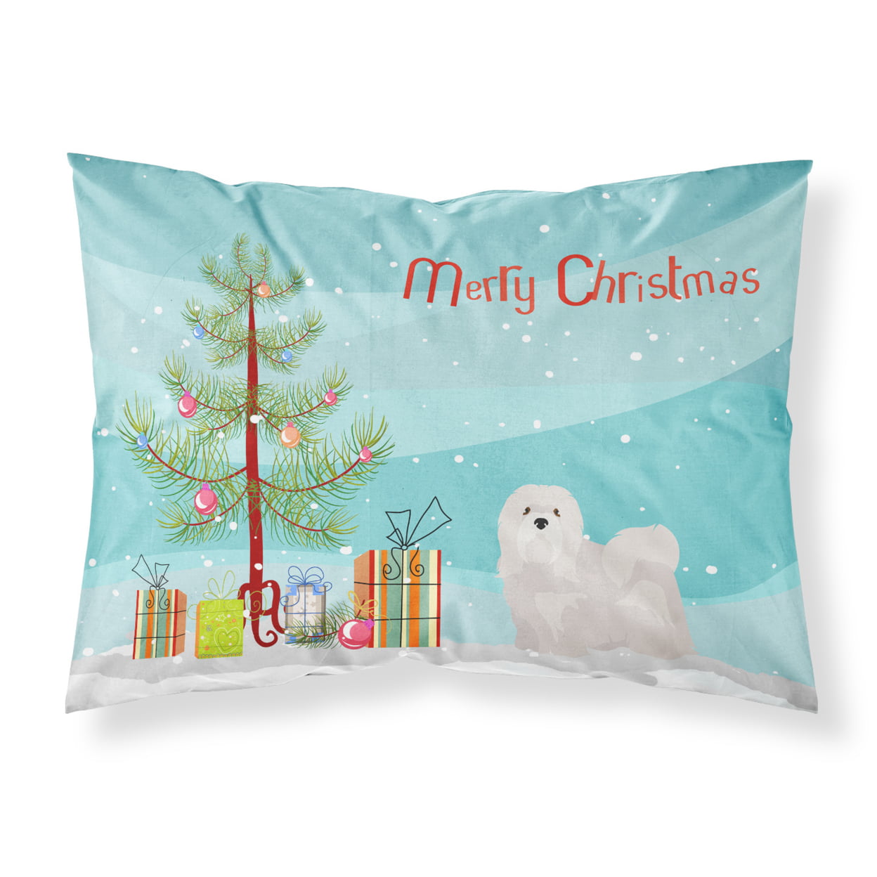 White Lhasa Apso Christmas Tree Fabric Standard Pillowcase
