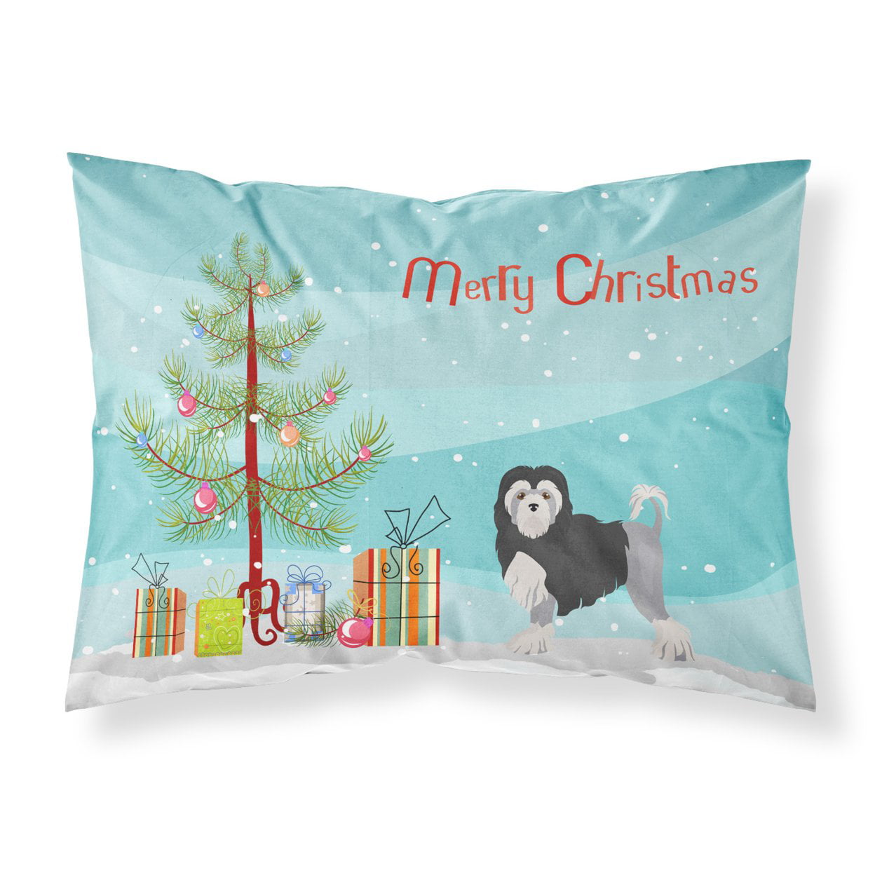 Lwchen or Little Lion Dog Christmas Tree Fabric Standard Pillowcase