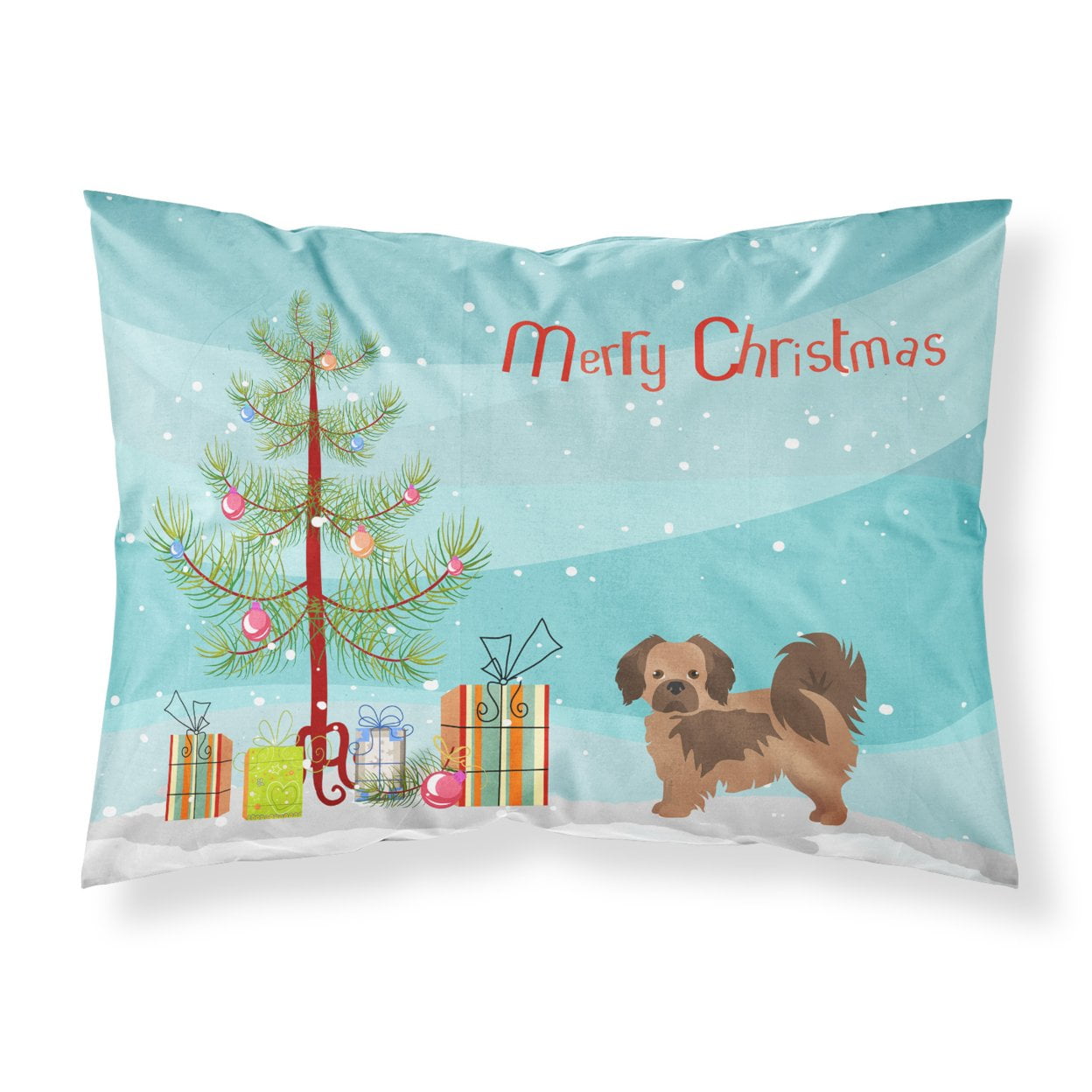 Tibetan Spaniel Christmas Tree Fabric Standard Pillowcase