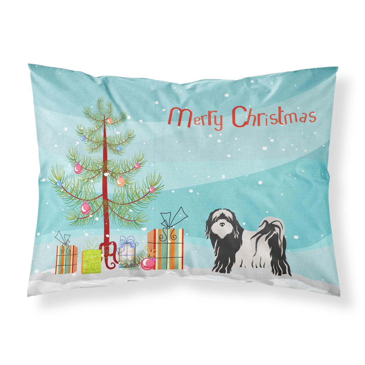 Tibetan Terrier Christmas Tree Fabric Standard Pillowcase