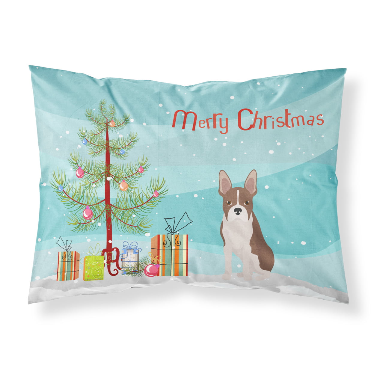 CK3493PILLOWCASE Boston Terrier Christmas Tree Fabric Standard Pillowcase