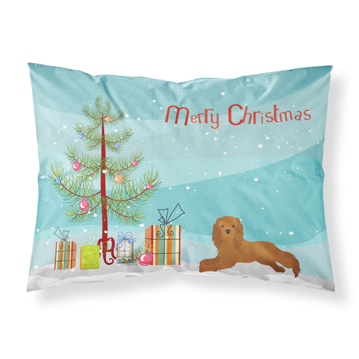 CK3495PILLOWCASE Ruby Cavalier King Charles Spaniel Christmas Tree Fabric Standard Pillowcase