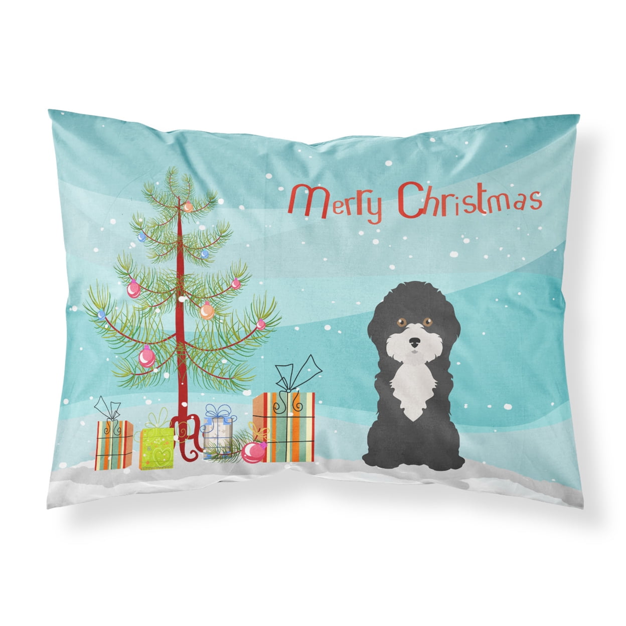 Black & White Cyprus Poodle Christmas Tree Fabric Standard Pillowcase