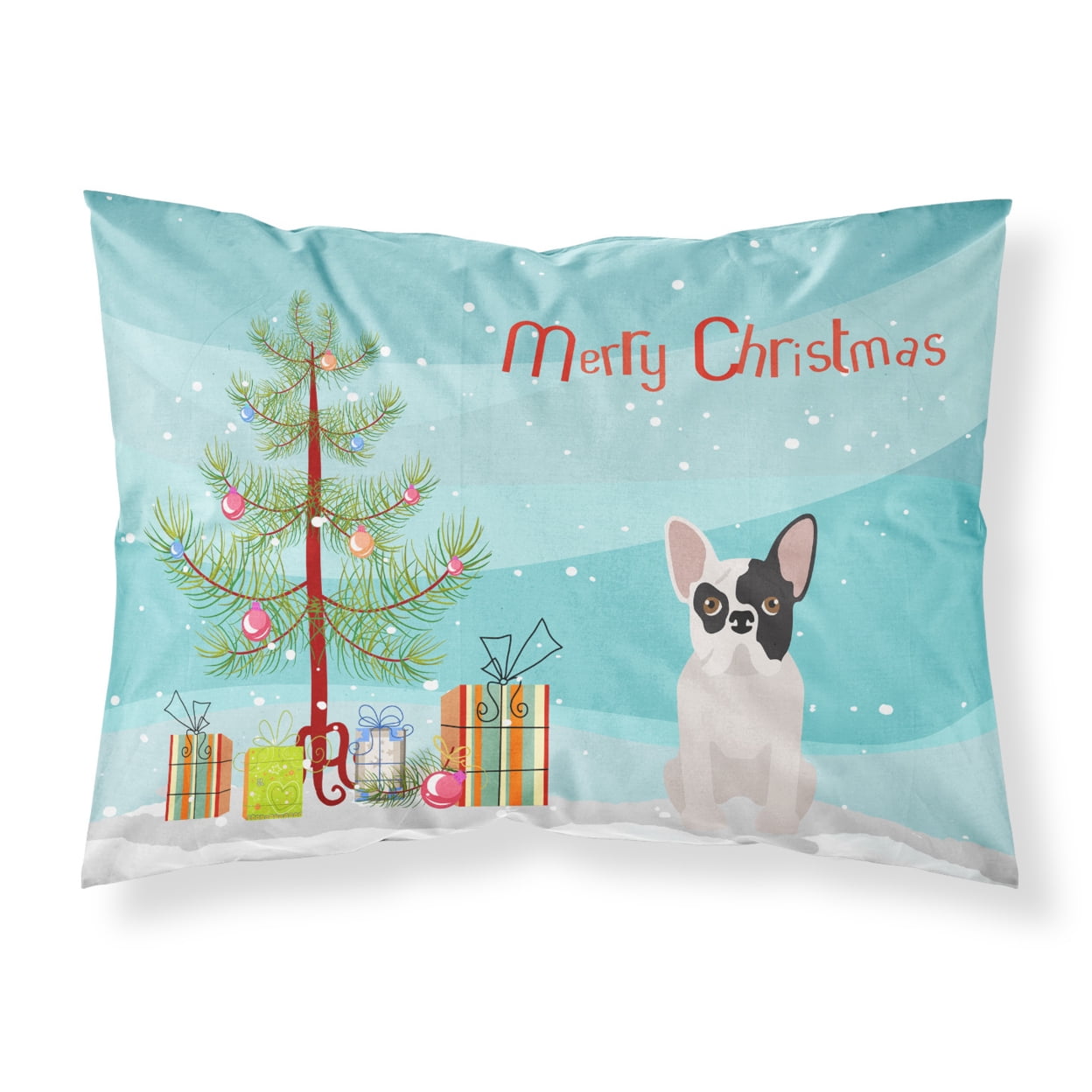 Black & White French Bulldog Christmas Tree Fabric Standard Pillowcase
