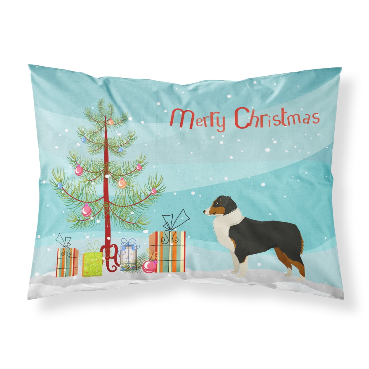 CK3516PILLOWCASE Australian Shepherd Christmas Tree Fabric Standard Pillowcase