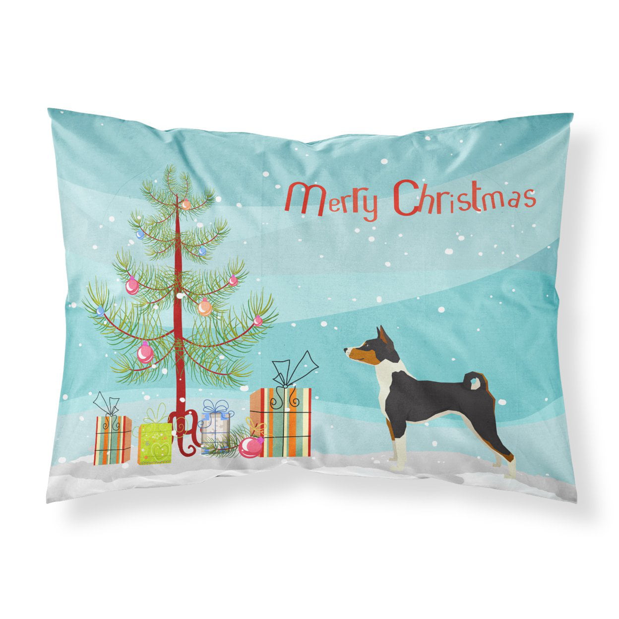 CK3517PILLOWCASE Basenji Christmas Tree Fabric Standard Pillowcase