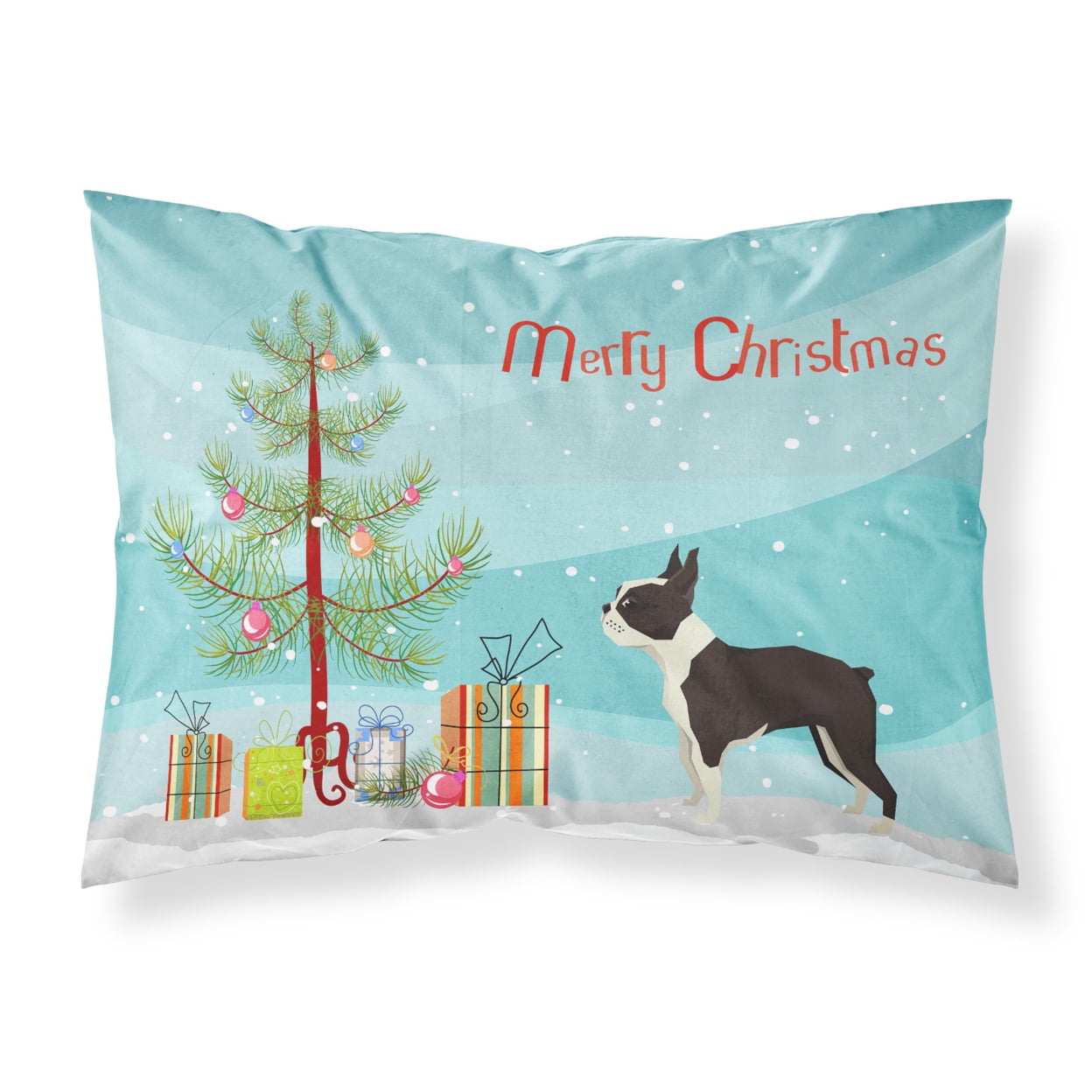 Boston Terrier Christmas Tree Fabric Standard Pillowcase