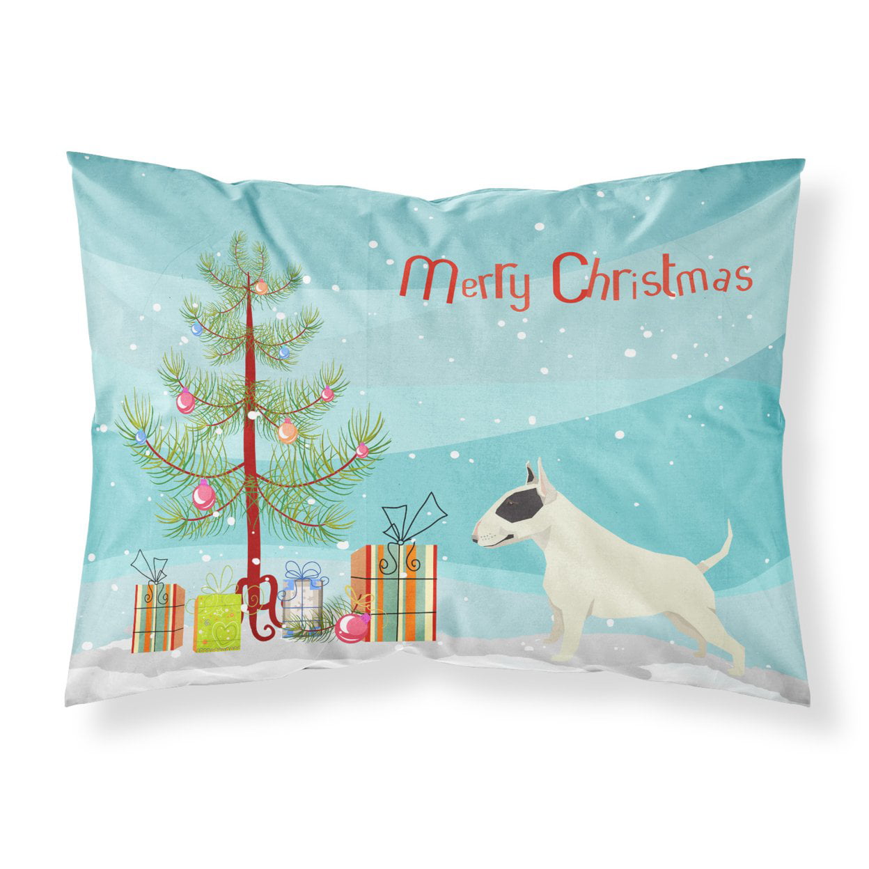 Black & White Bull Terrier Christmas Tree Fabric Standard Pillowcase