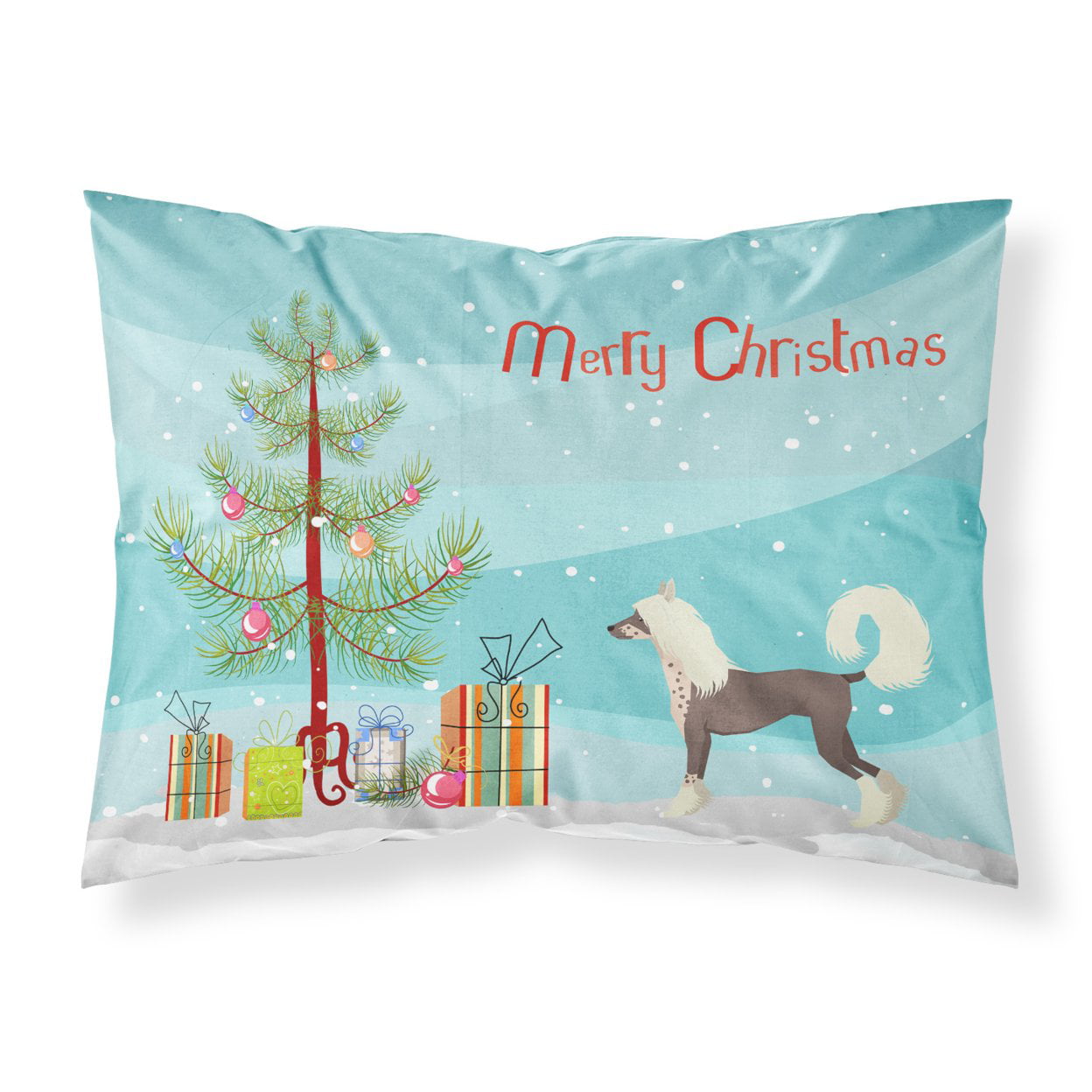 Chinese Crested Christmas Tree Fabric Standard Pillowcase