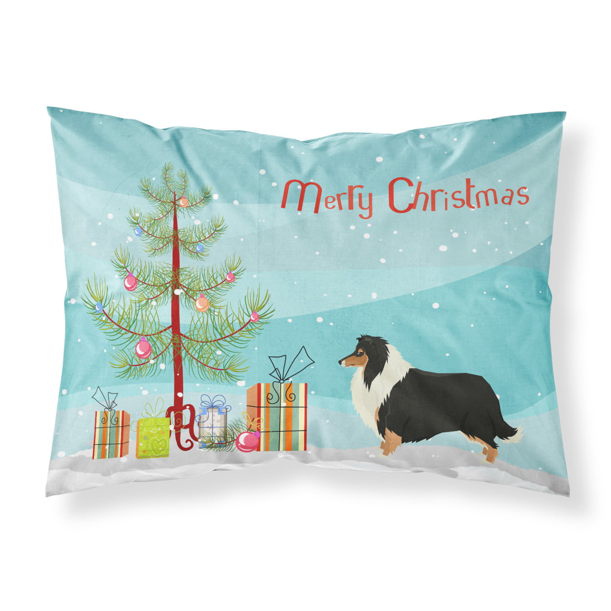 CK3532PILLOWCASE Collie Christmas Tree Fabric Standard Pillowcase