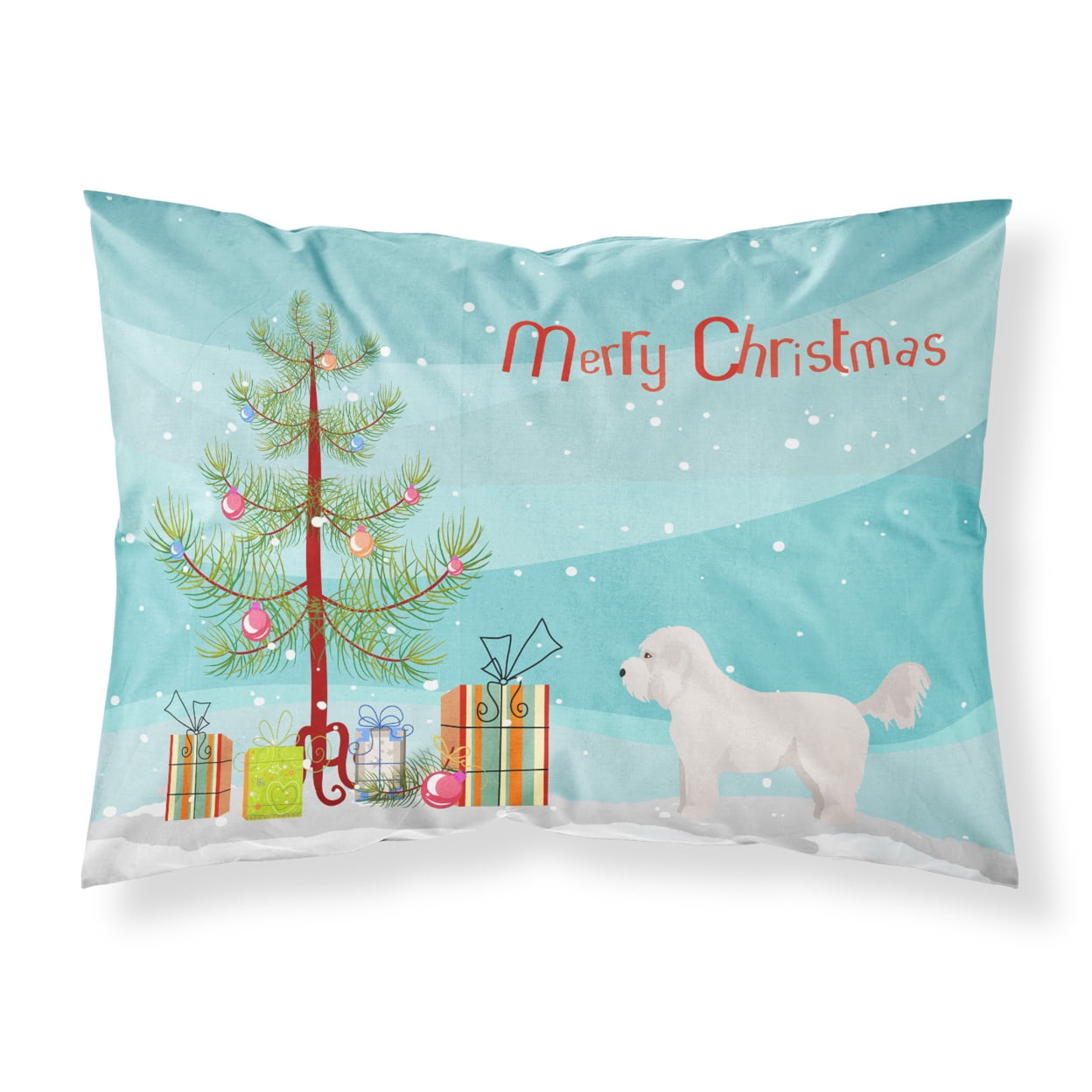 CK3805PILLOWCASE Bichpoo White Christmas Tree Fabric Standard Pillowcase