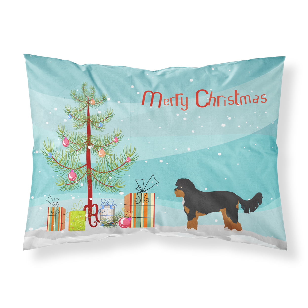 Black & Tan Cavapoo Christmas Tree Fabric Standard Pillowcase
