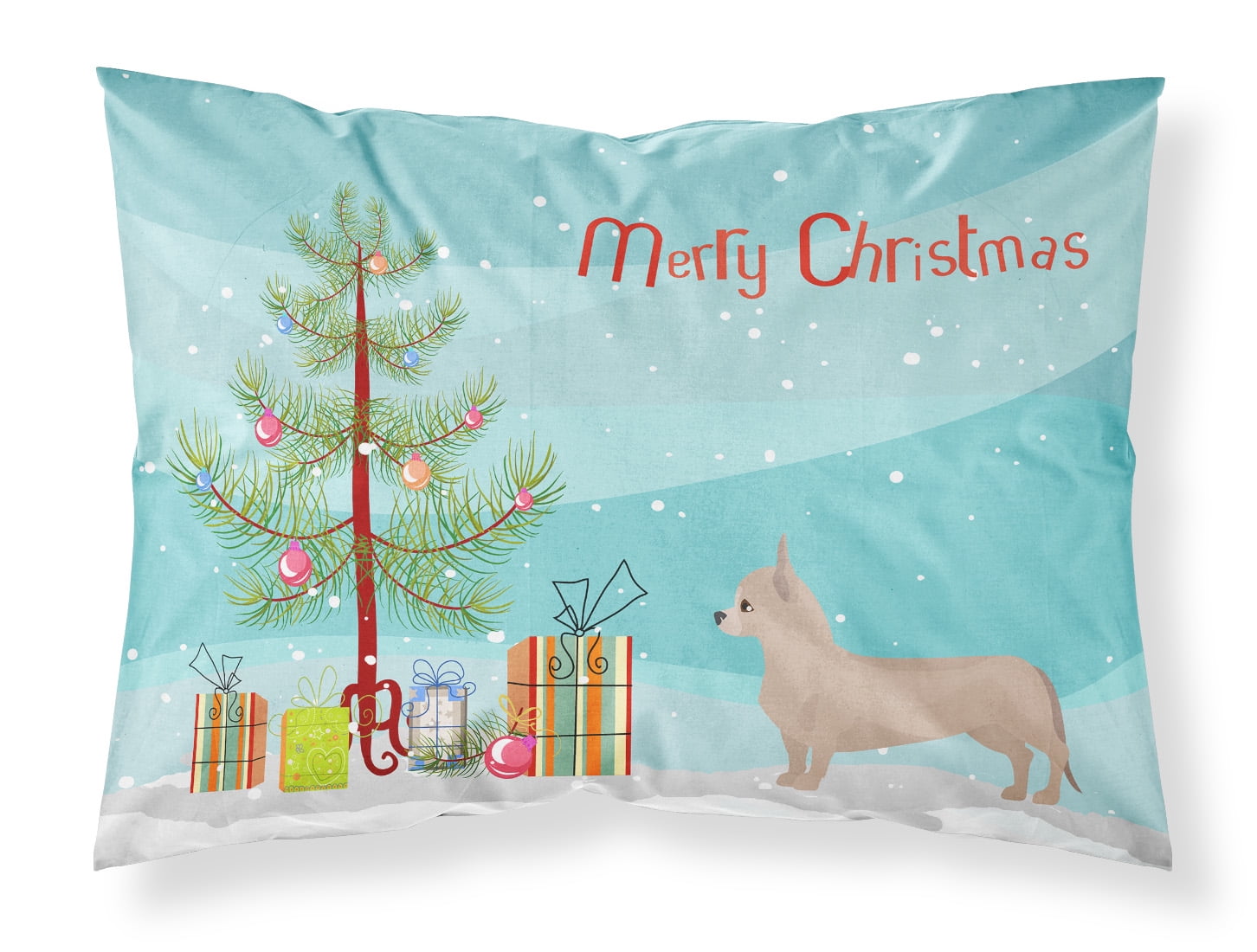 CK3815PILLOWCASE Tan Chiweenie Christmas Tree Fabric Standard Pillowcase