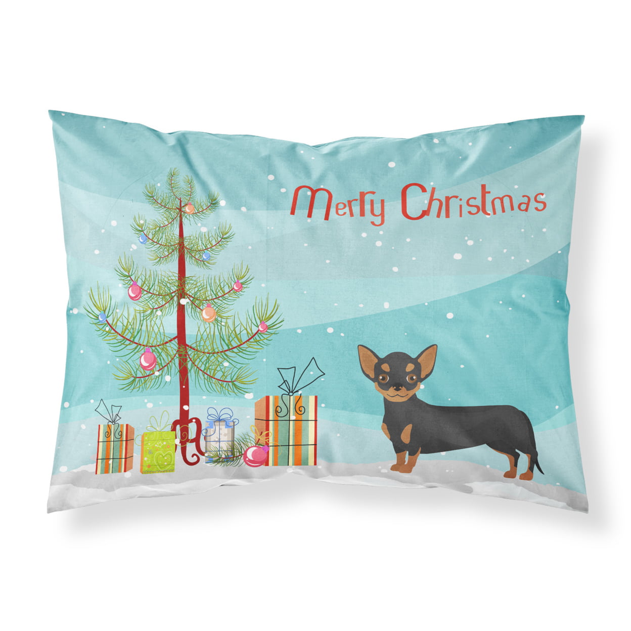 Black & Tan Chiweenie Christmas Tree Fabric Standard Pillowcase