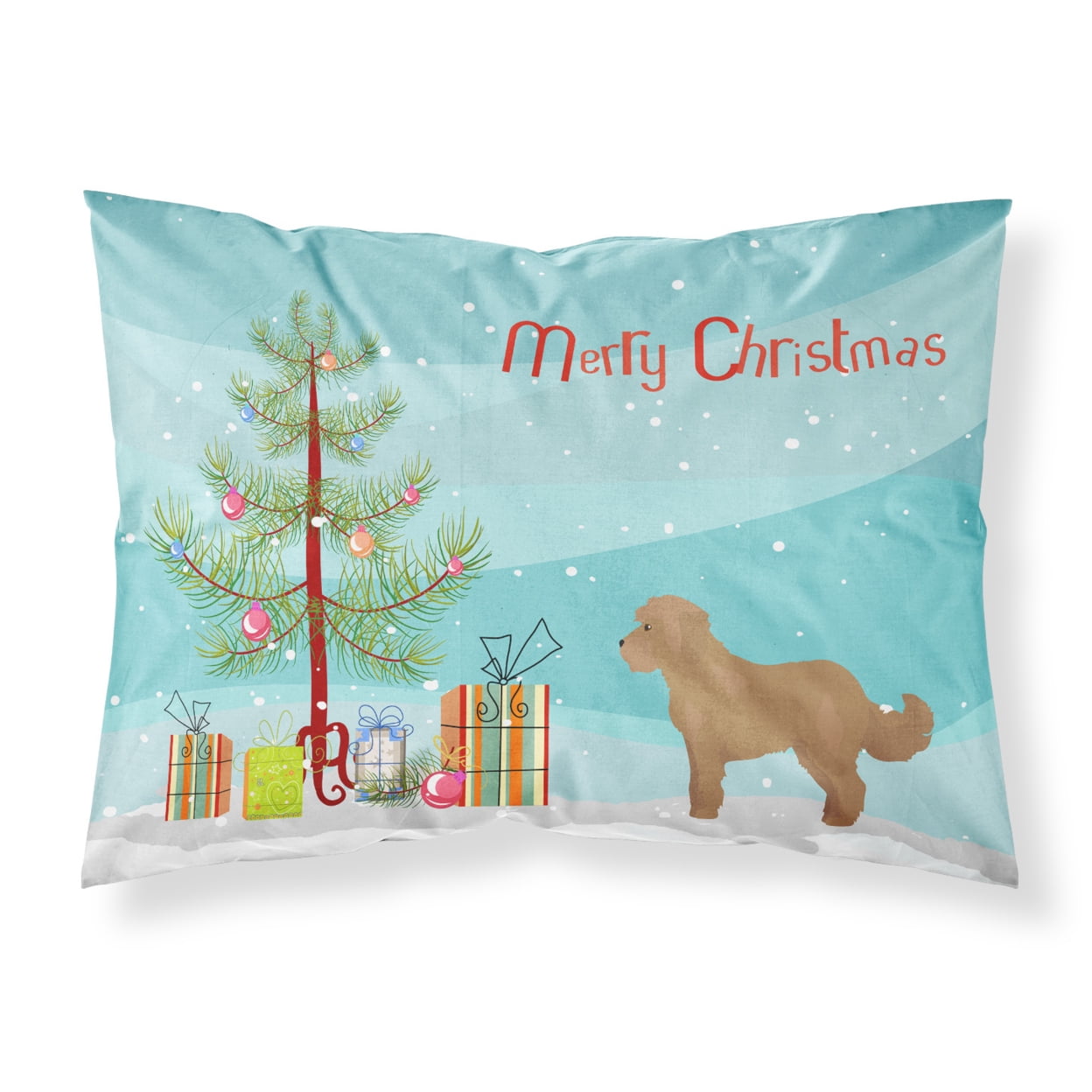 CK3822PILLOWCASE Tan Cockapoo Christmas Tree Fabric Standard Pillowcase