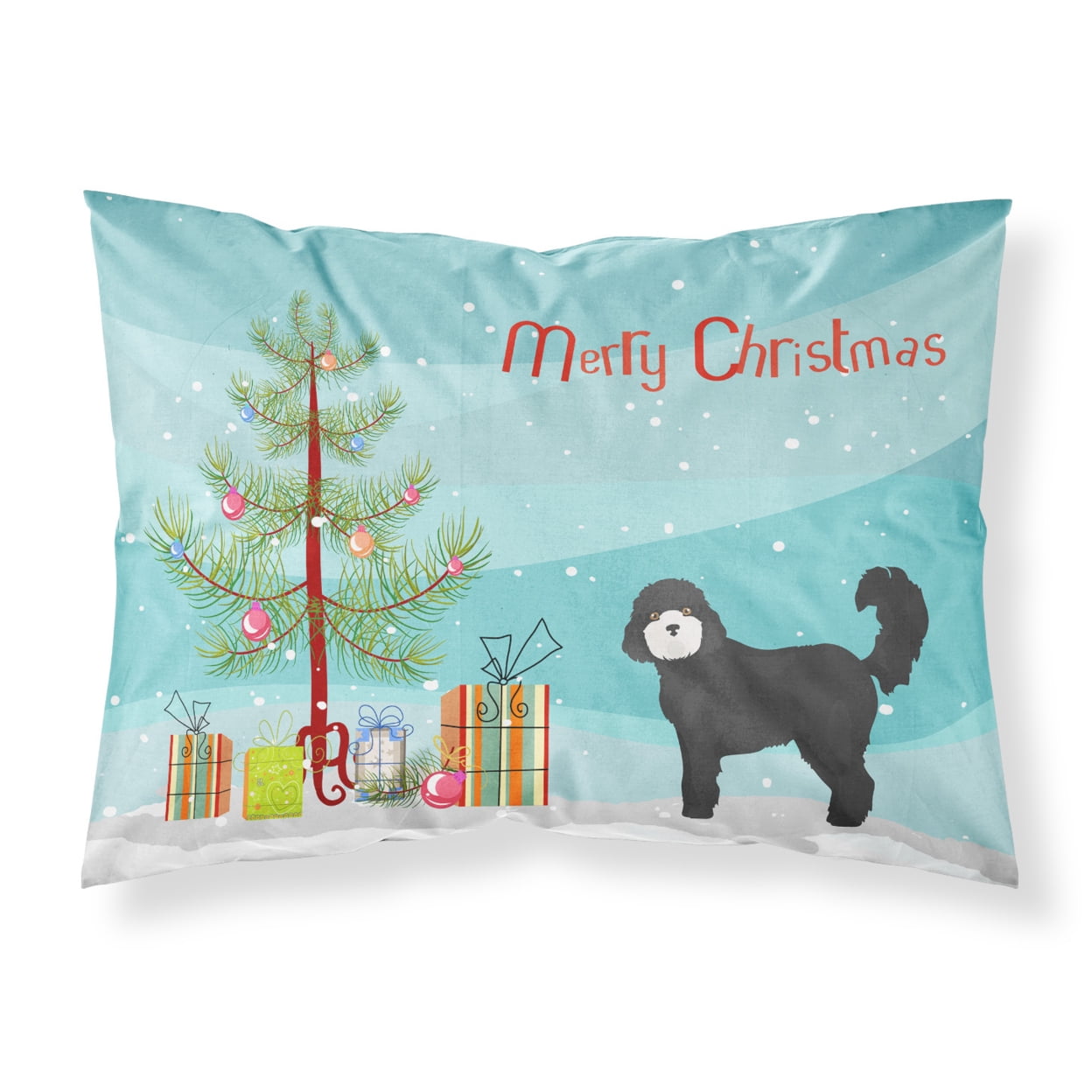 CK3823PILLOWCASE Black Cockapoo Christmas Tree Fabric Standard Pillowcase