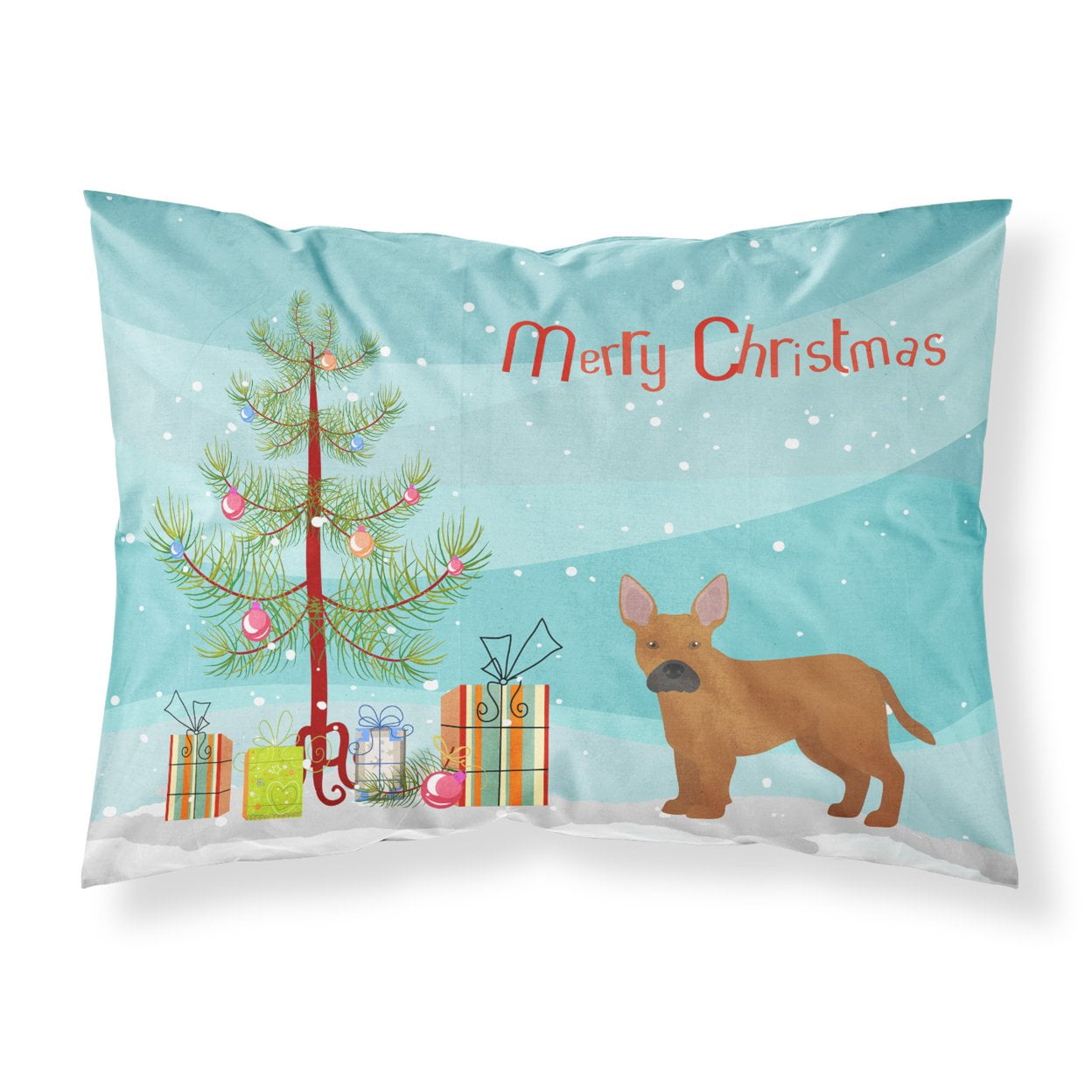 Tan French Bulldog Pit Bull Mix Christmas Tree Fabric Standard Pillowcase