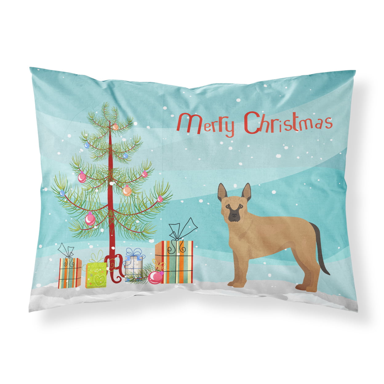 Tan German Shepherd Mastiff Mix Christmas Tree Fabric Standard Pillowcase