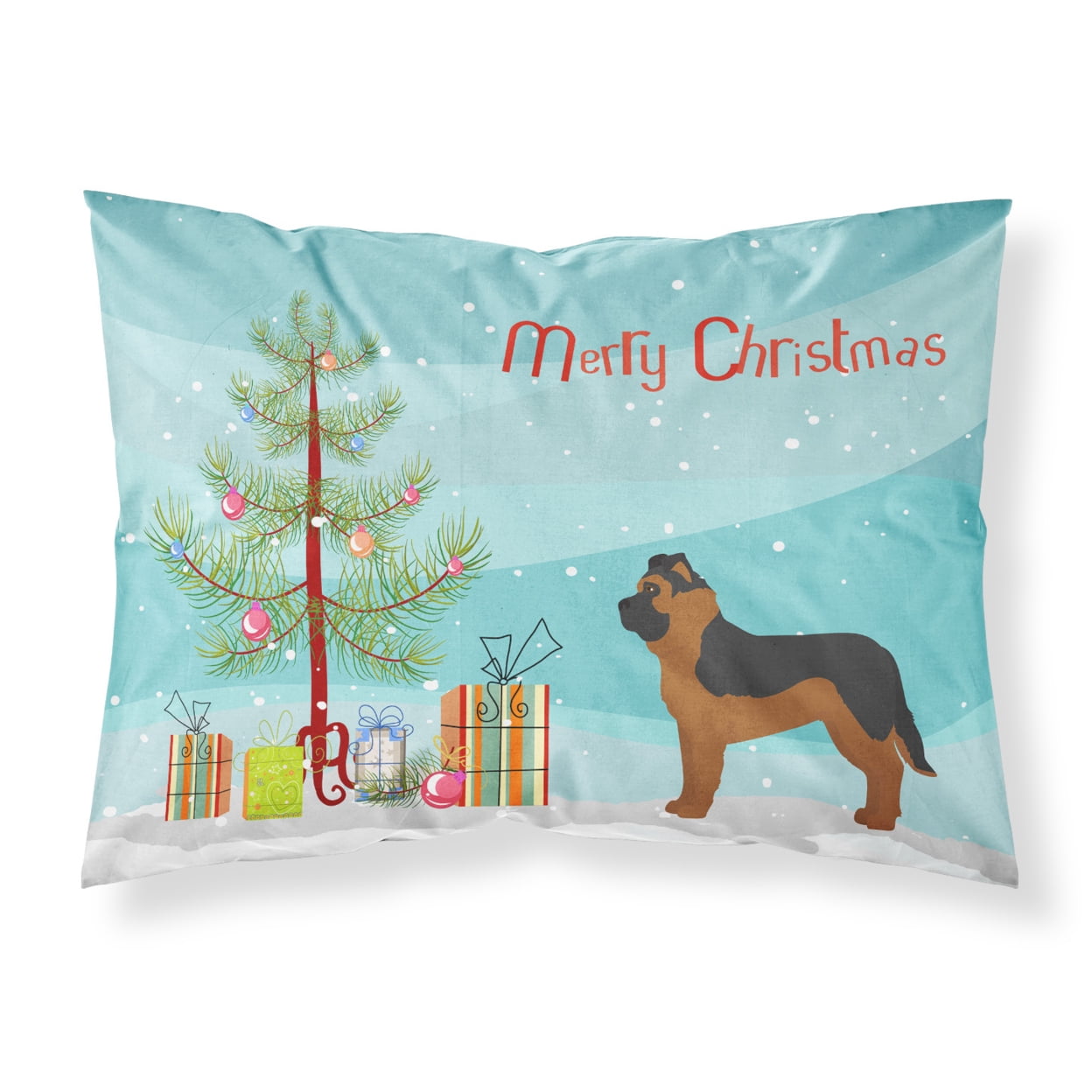 Black German Shepherd Mastiff Mix Christmas Tree Fabric Standard Pillowcase