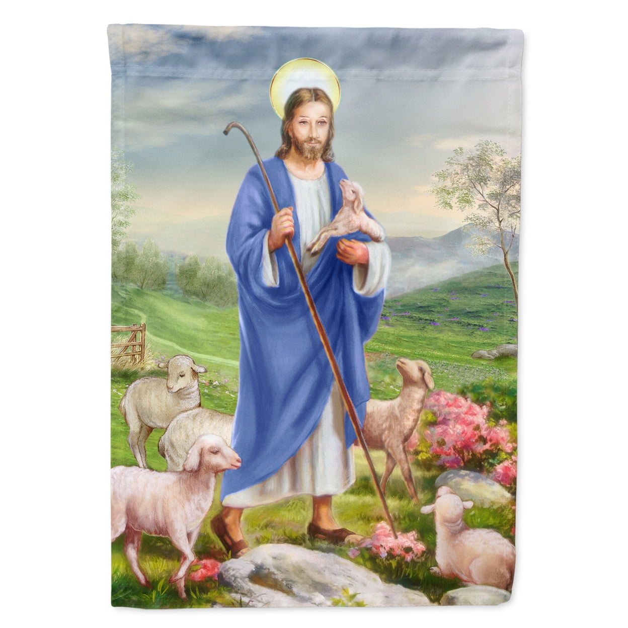 Jesus the Shepherd & His Flock of Sheep Flag Canvas House Size