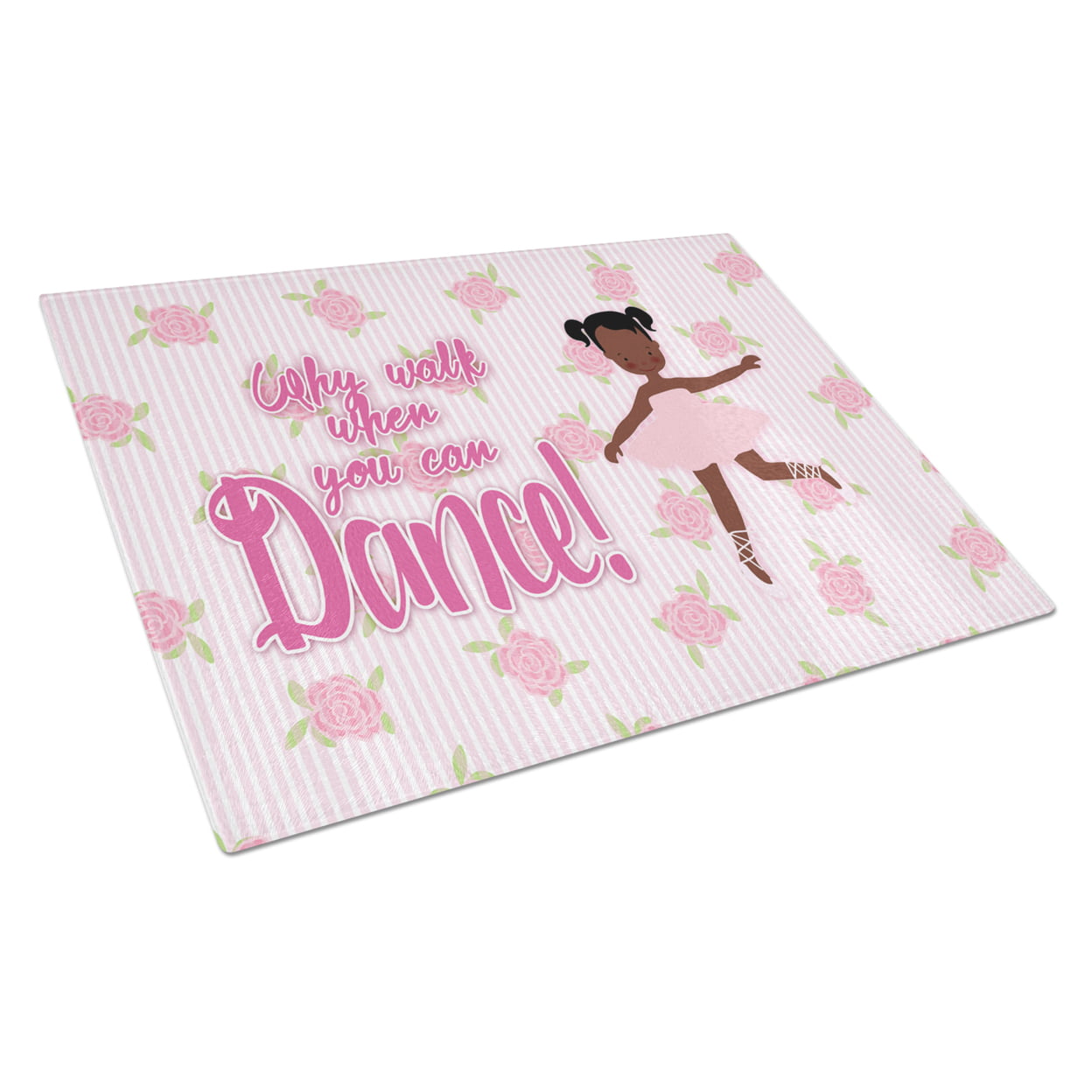 Ballet African American Pigtails Glass Cutting Board - Large
