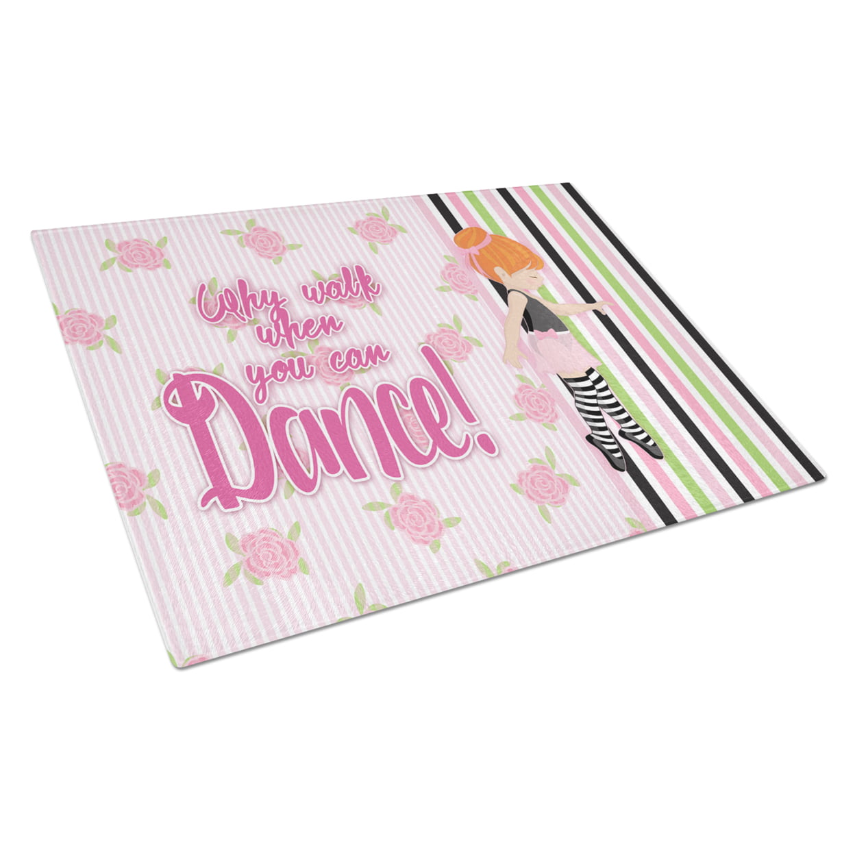 Ballet Dance Stripes Red Hair Glass Cutting Board - Large