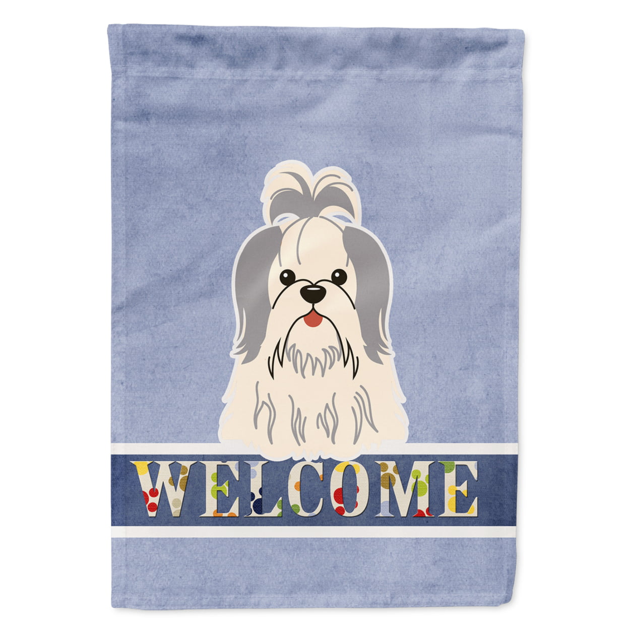 Shih Tzu Silver White Welcome Garden Size Flag