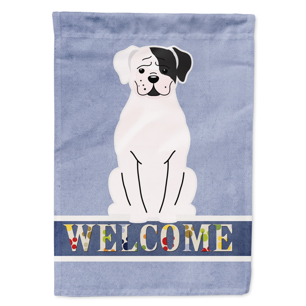 White Boxer Cooper Welcome Garden Size Flag