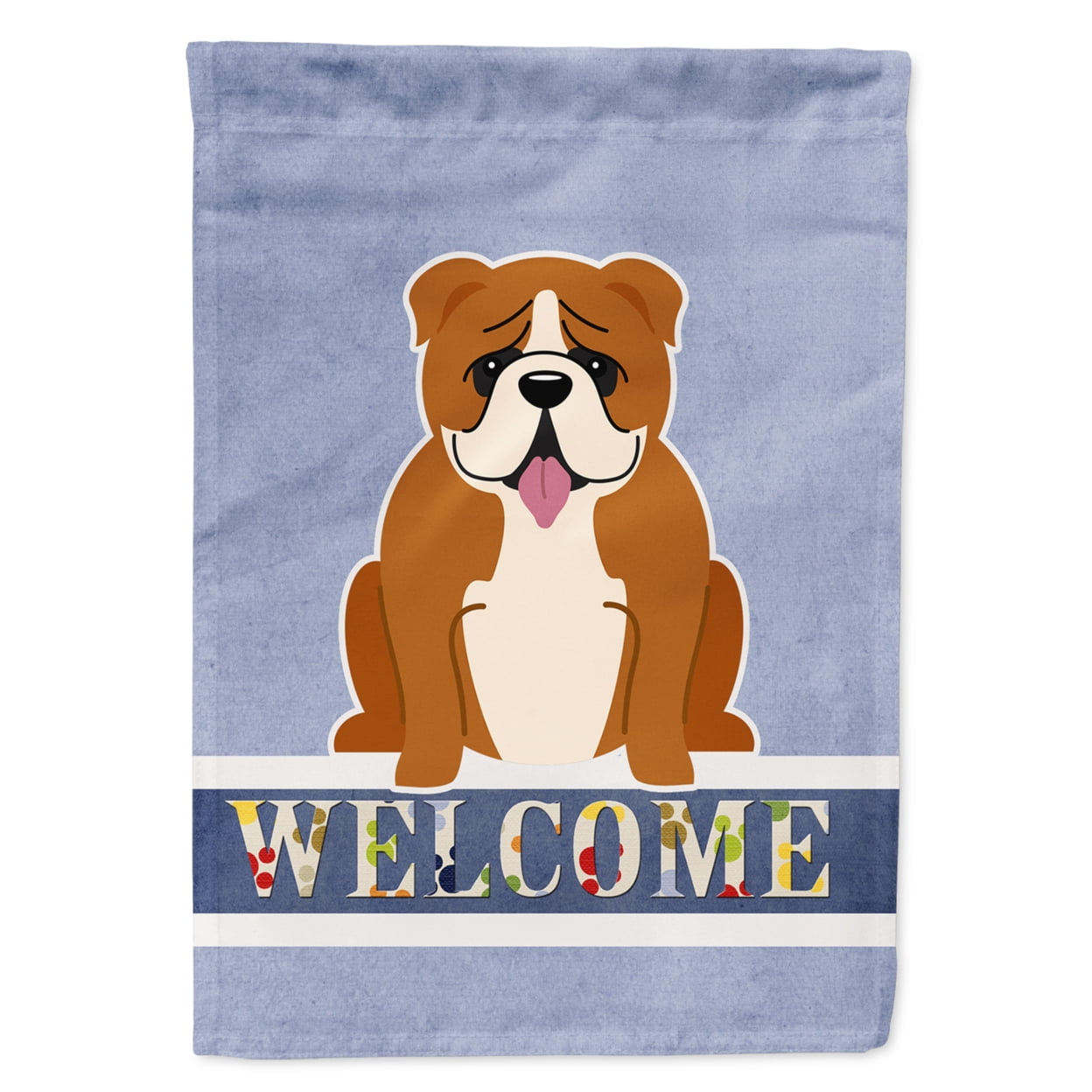 English Bulldog Red White Welcome Garden Size Flag