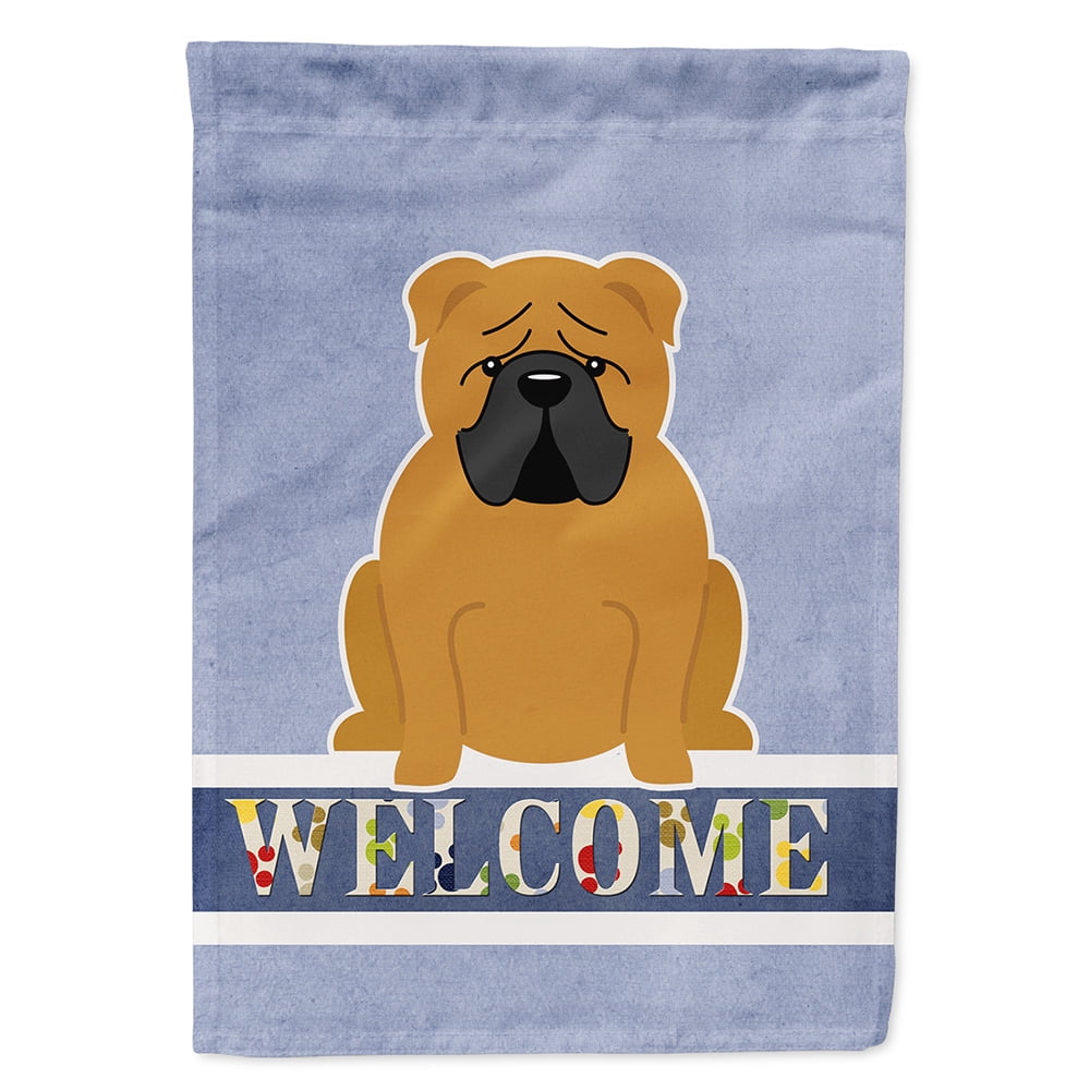English Bulldog Red Welcome Garden Size Flag